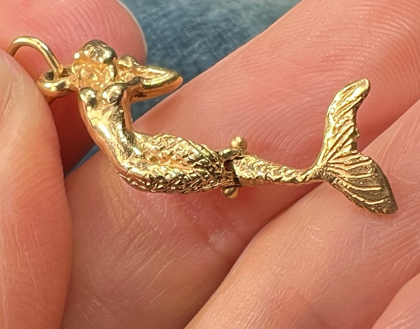 14k Yellow Gold Art Deco Mermaid w Moving Tail