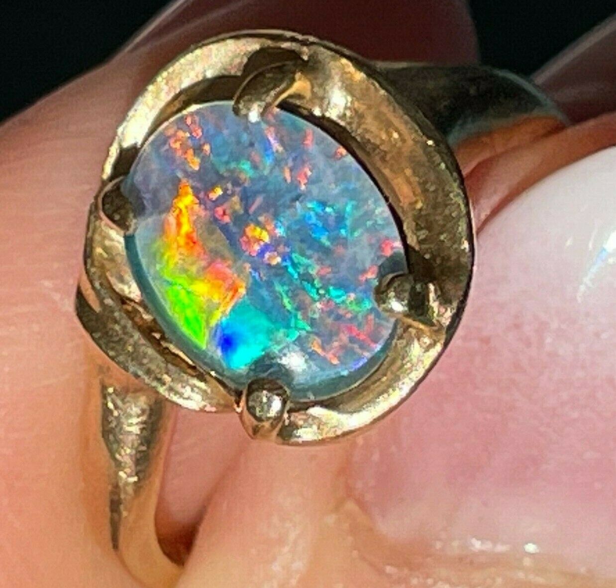14k Yellow Gold Australian Black Opal Doublet Ring**VIDEO**_b120_20