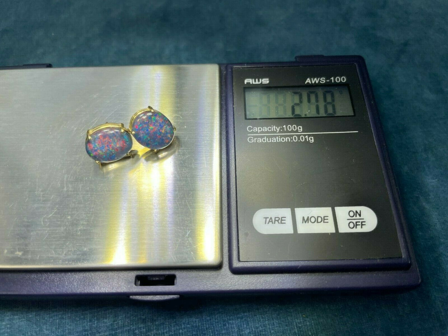 14k Yellow Gold Australian Black Opal Triplet Earrings **VIDEO**_21_344