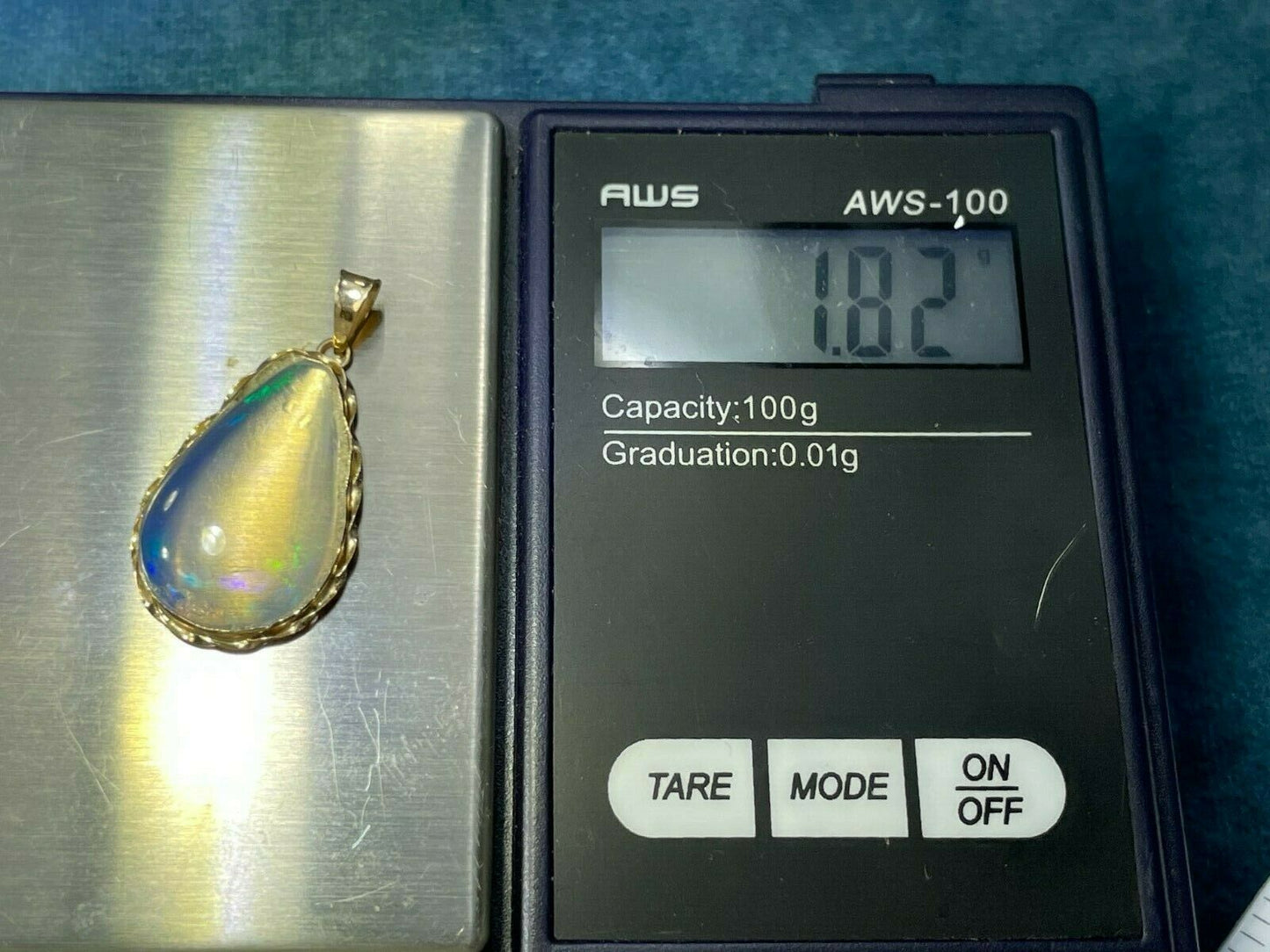 14k Yellow Gold Australian Jelly Opal Pendant. Large 1" Teardrop**VIDEO**_21_150