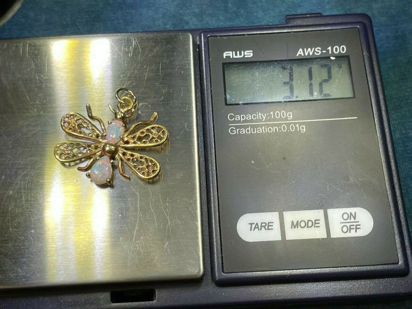 14k Yellow Gold Australian Opal Butterfly Pendant. Large 1" **VIDEO**_21_153