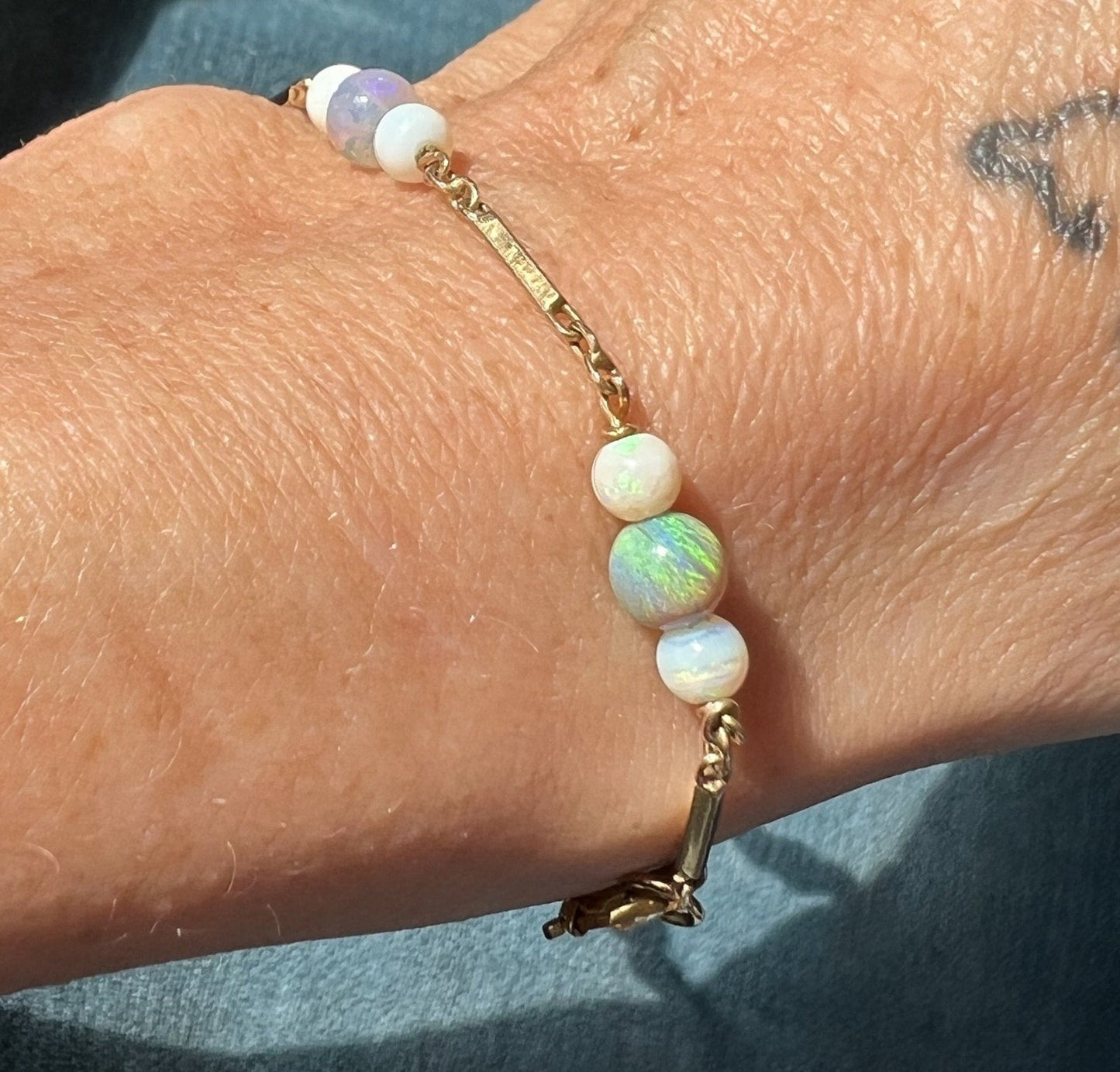 14k Yellow Gold Australian Opal By-the-Yard Bracelet **VIDEO**
