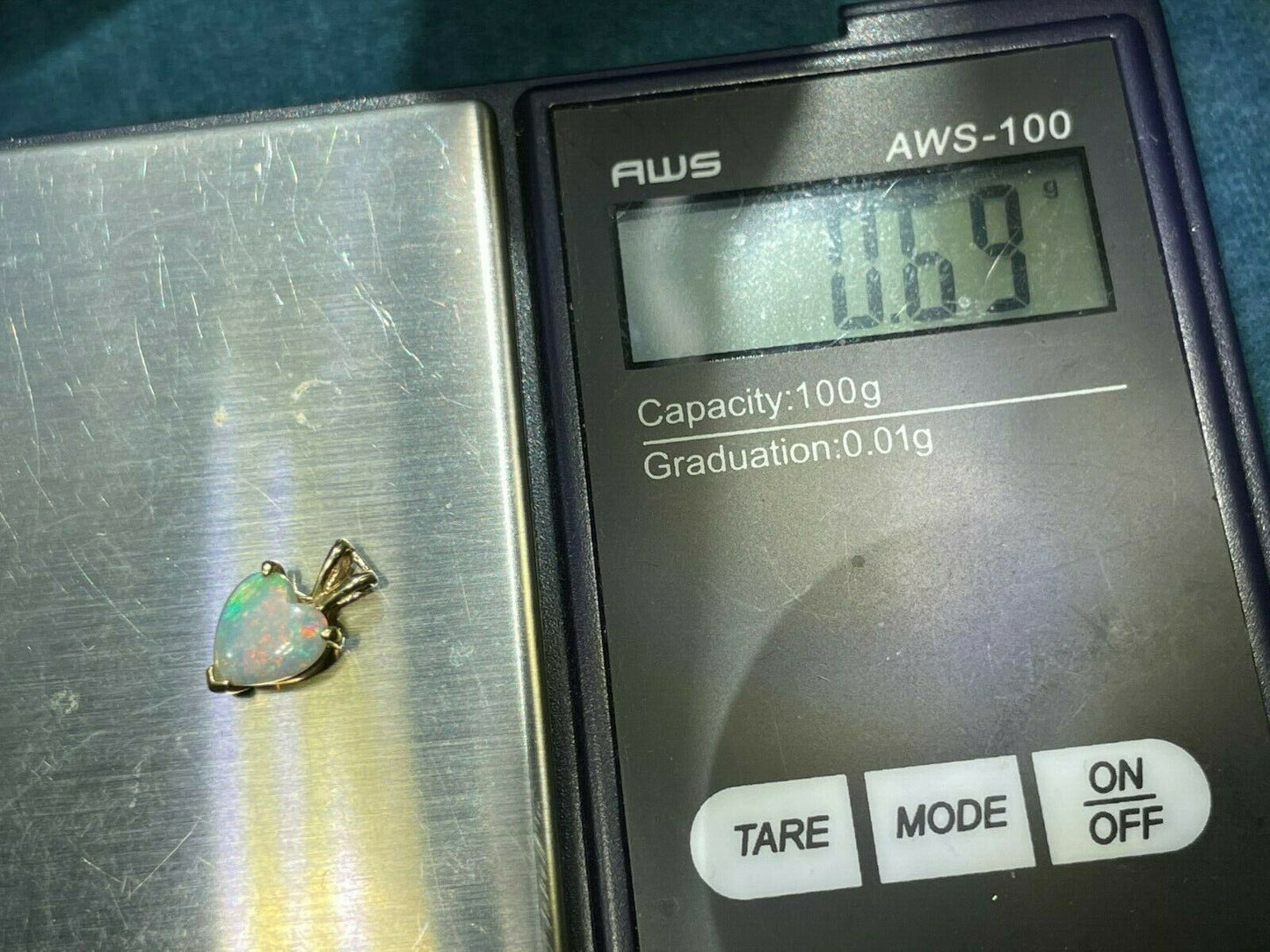 14k Yellow Gold Australian Opal Heart Pendant. TINY! **VIDEO**