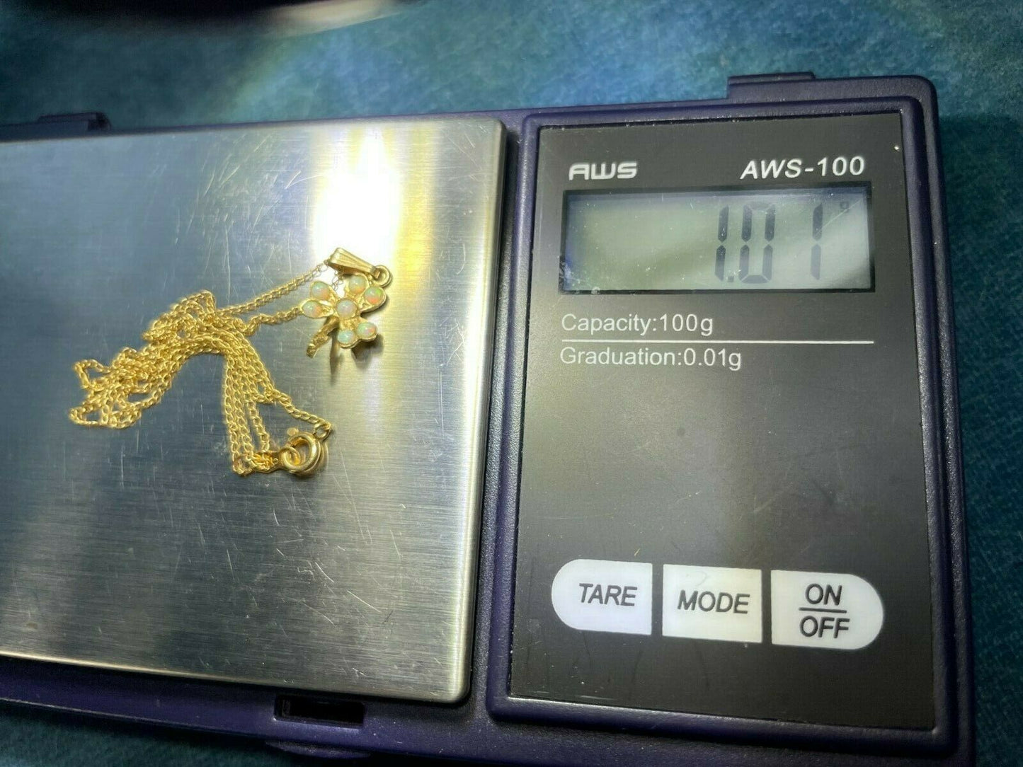 14k Yellow Gold Australian Opal Lucky SHAMROCK Pendant & Chain**TINY!!**_21_372