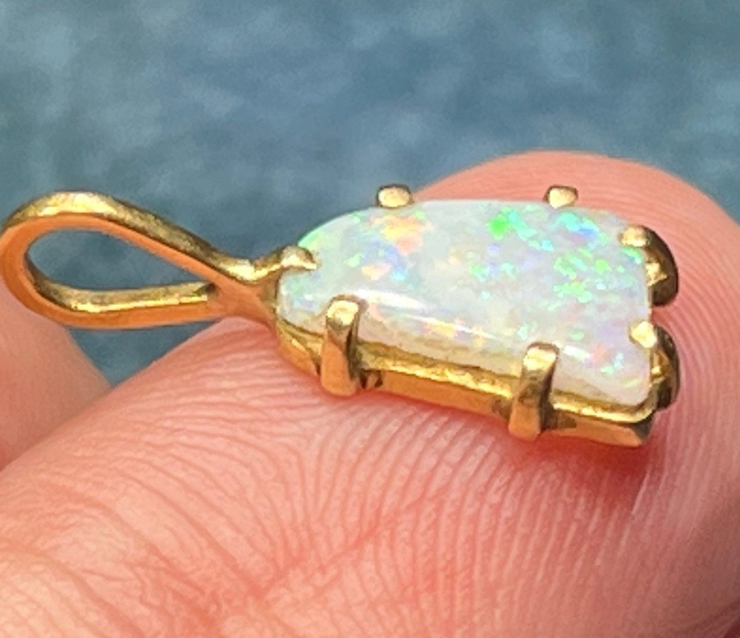14k Yellow Gold Australian Opal Pendant. TINY! **VIDEO**