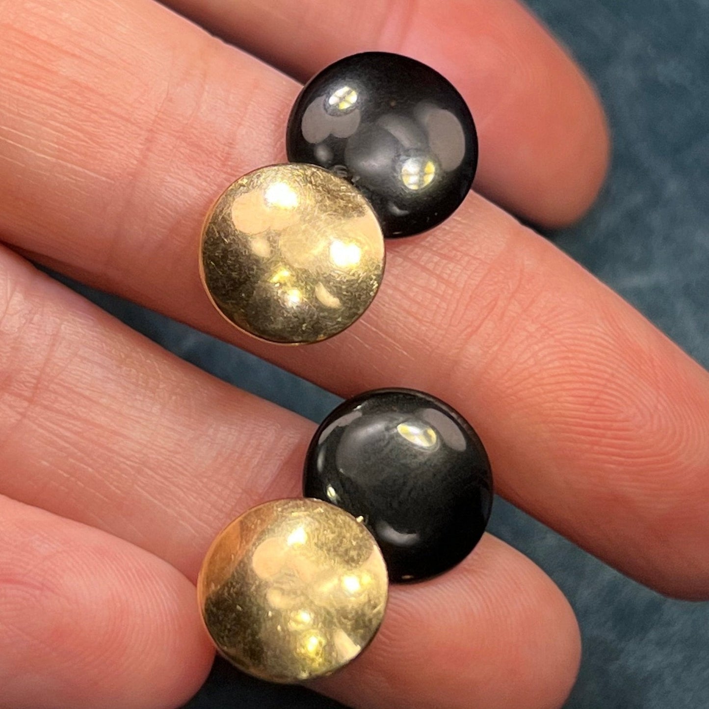 14k Yellow Gold + Black Onyx 2 Disks Lunar ECLIPSE Earrings