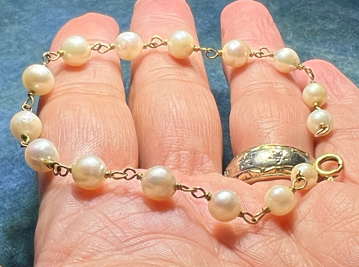 14k Yellow Gold Bracelet w Pearls. Antique