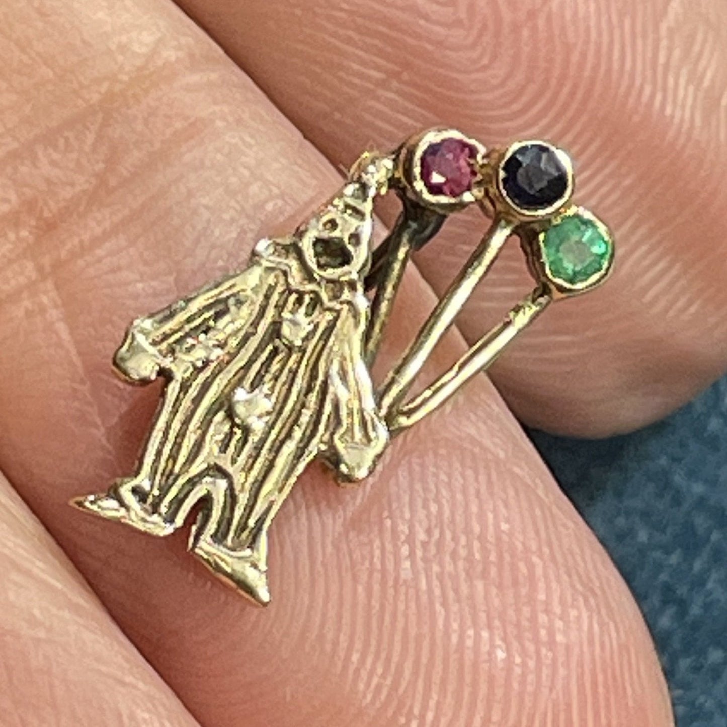14k Yellow Gold CLOWN w BALLOONS Charm/Pendant. Emerald Sapphire Ruby!