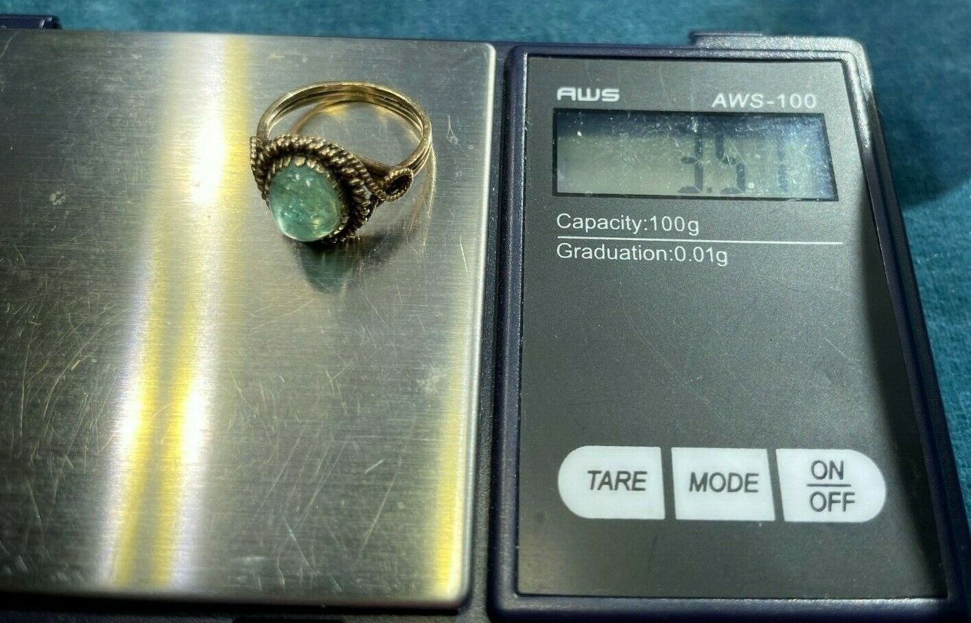 14k Yellow Gold Cabochon 4.0 Carat Emerald Ring_b220_16