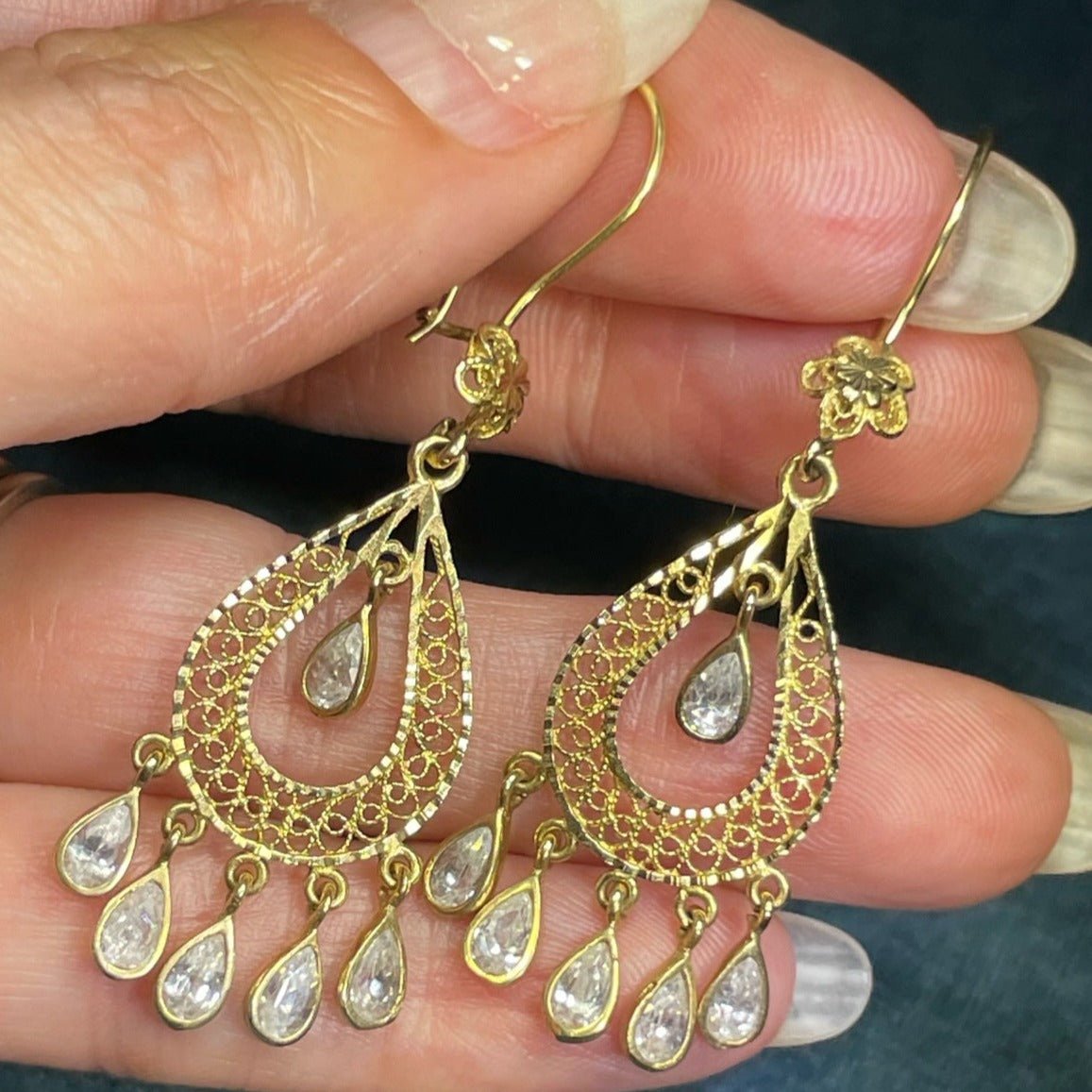 14k Yellow Gold Chandelier Gypsy Teardrop Earrings. 2"
