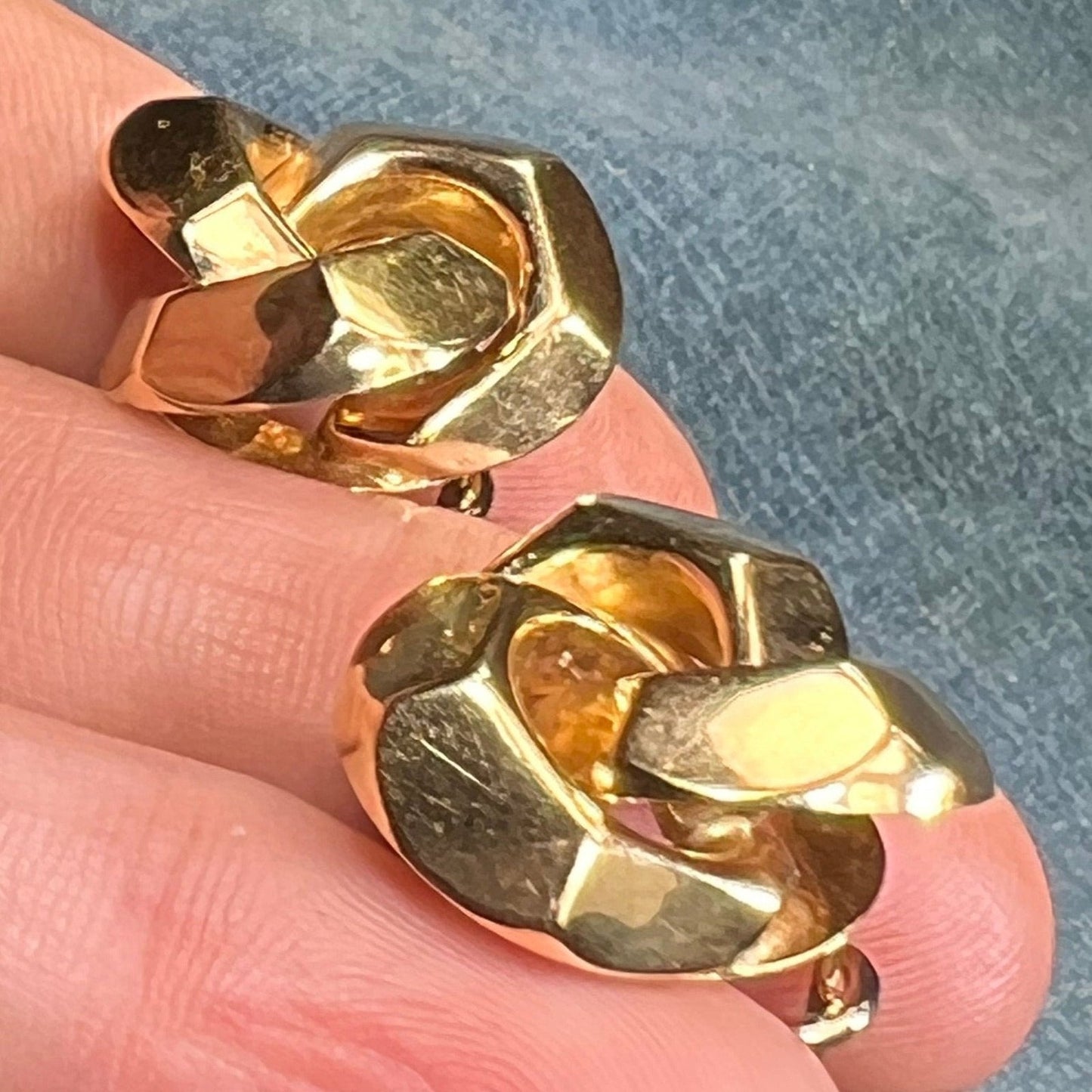 14k Yellow Gold Chunky Love Knot OMEGABACK Earrings. 1" + 7g