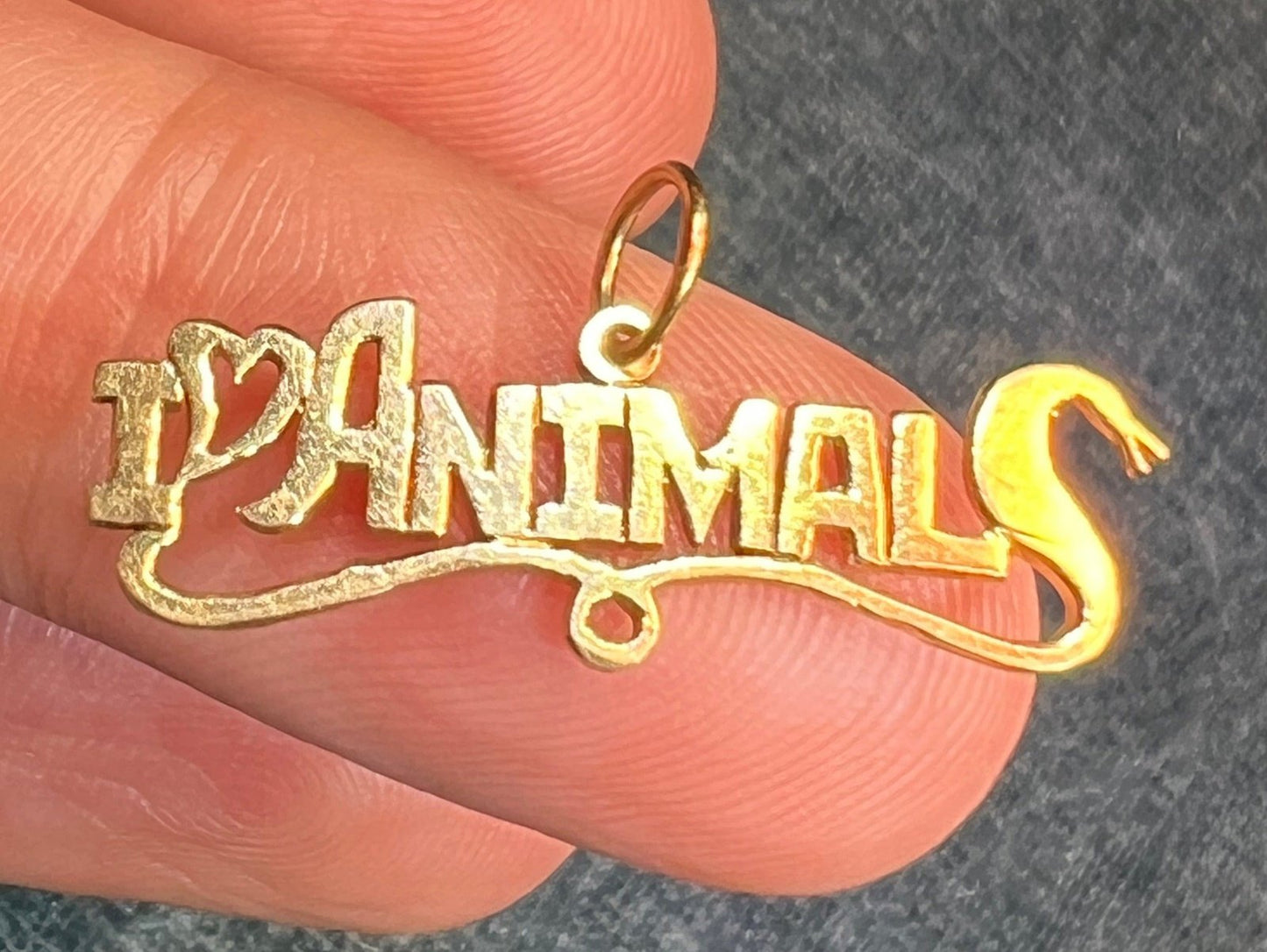 14k Yellow Gold Custom Made **I Love Animals* Pendant. Snake!