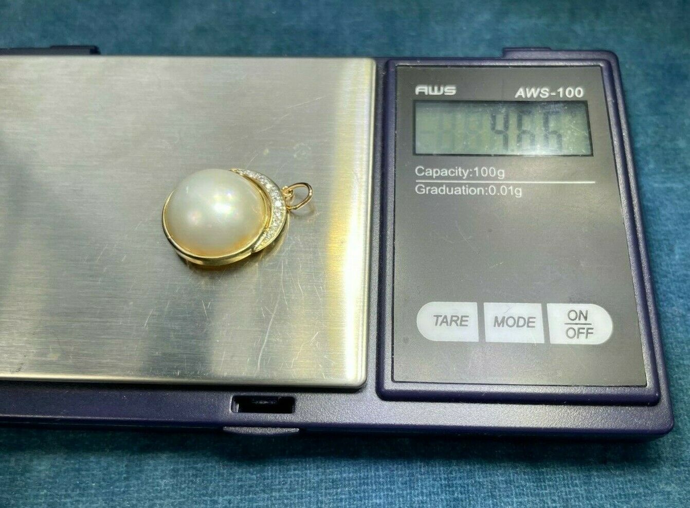 14k Yellow Gold Diamond CRESCENT MOON Pearl Pendant. 21_282