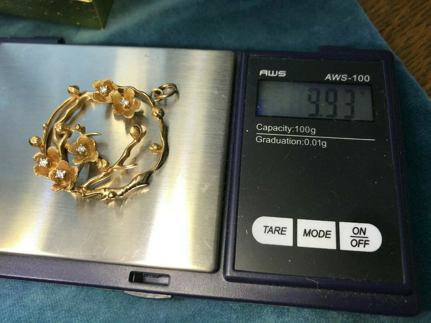 14k Yellow Gold + Diamond WILD ROSE Pendant. 1.5" & 10g