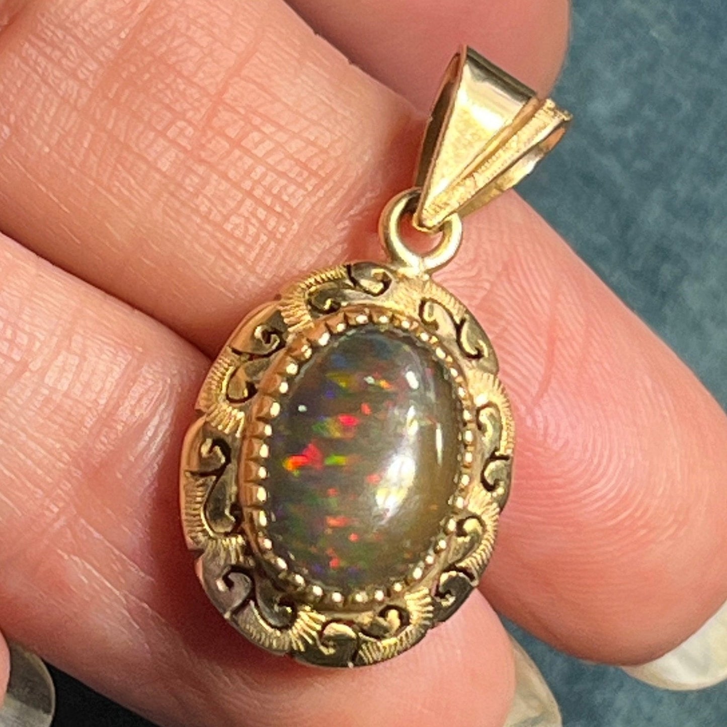 14k Yellow Gold Ethiopian Black Opal Doublet Flower Pendant *VIDEO*