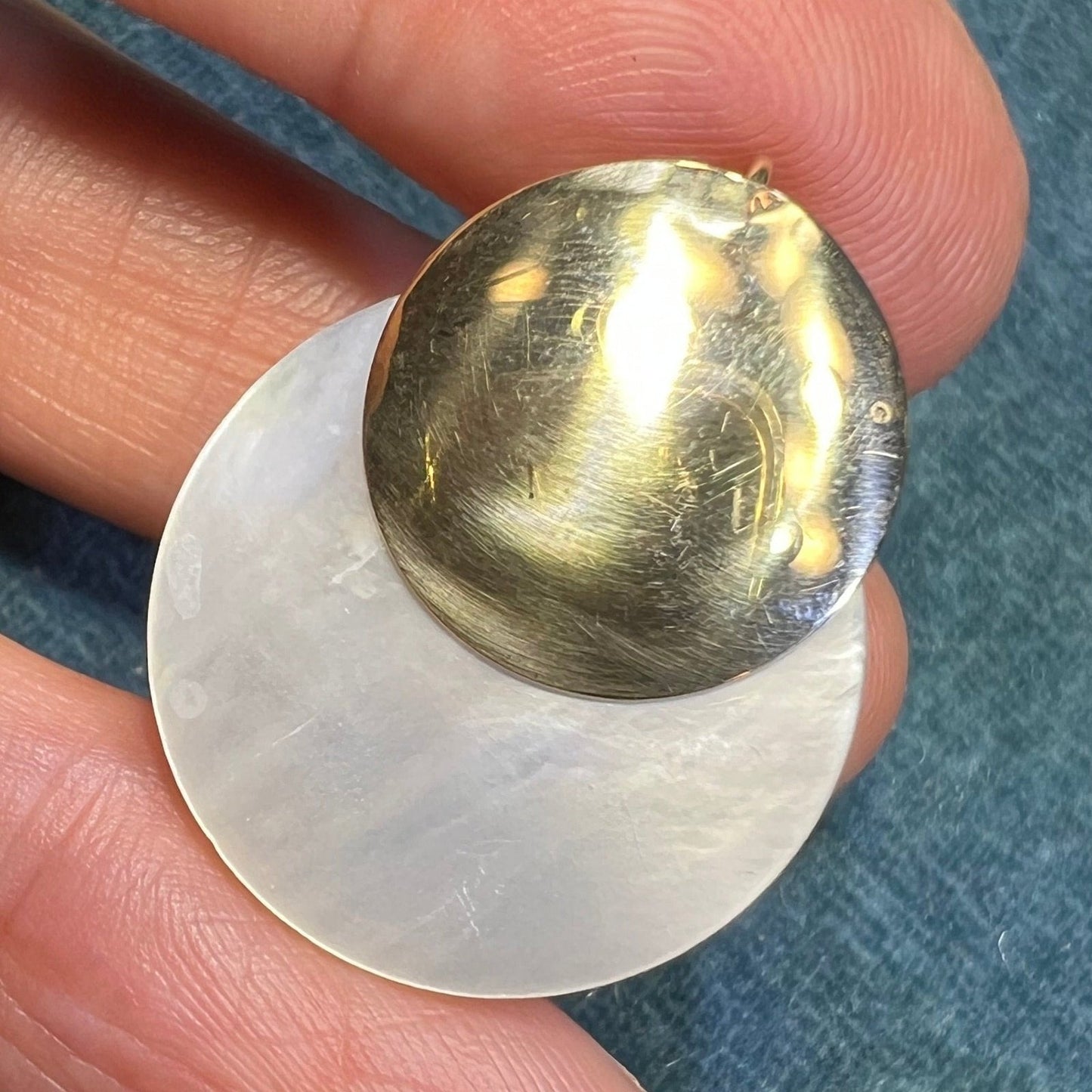 14k Yellow Gold Full MOON Lunar Eclipse Mother of Pearl Pendant - B