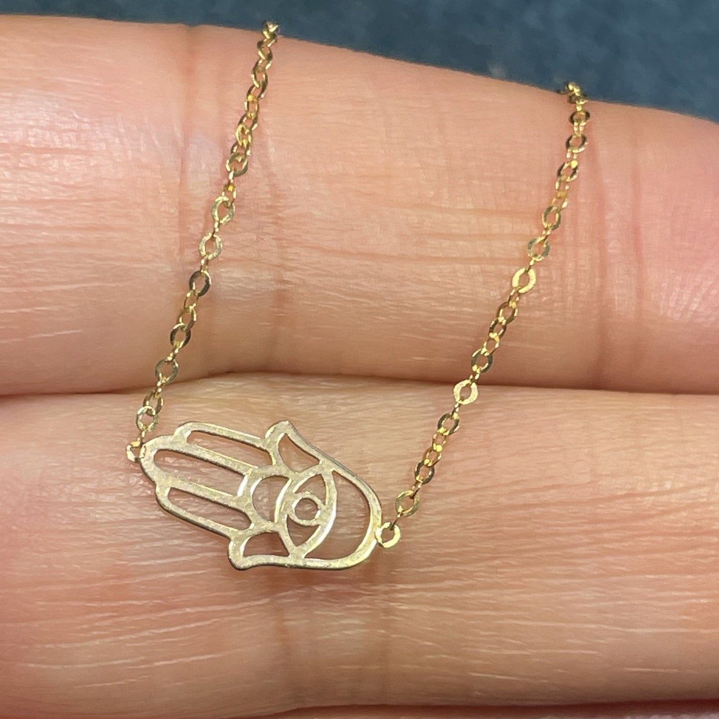 14k Yellow Gold HAMSA w EVIL EYE Pendant on 23" Chain Necklace
