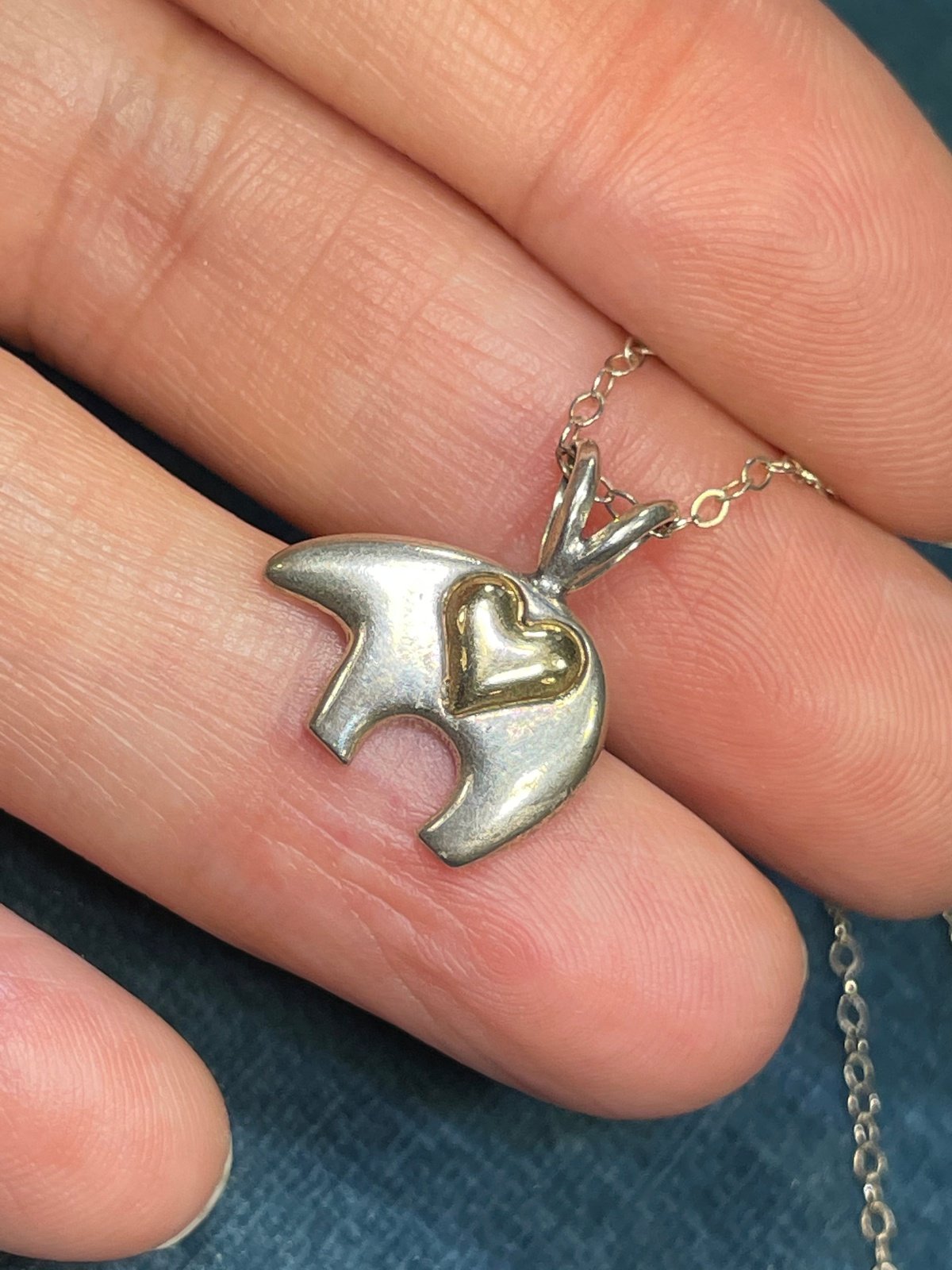 14k Yellow Gold Heart on 925 Silver Bear Pendant *Free Chain* US Made