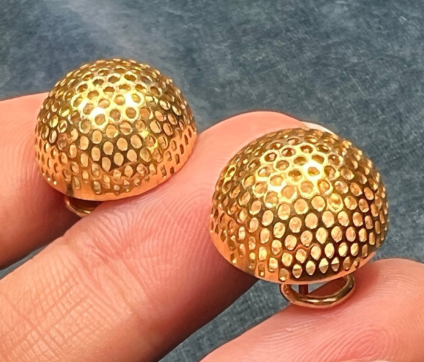 14k Yellow Gold Honeycomb Sputnik Ball Omegaback Earrings