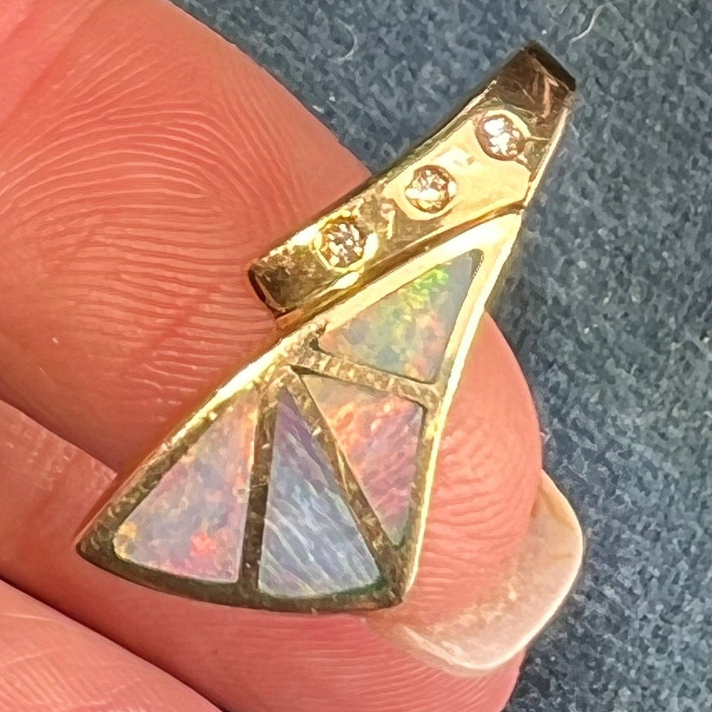 14k Yellow Gold Inlaid Australian Black Opal + Diamond Pendant *VIDEO*