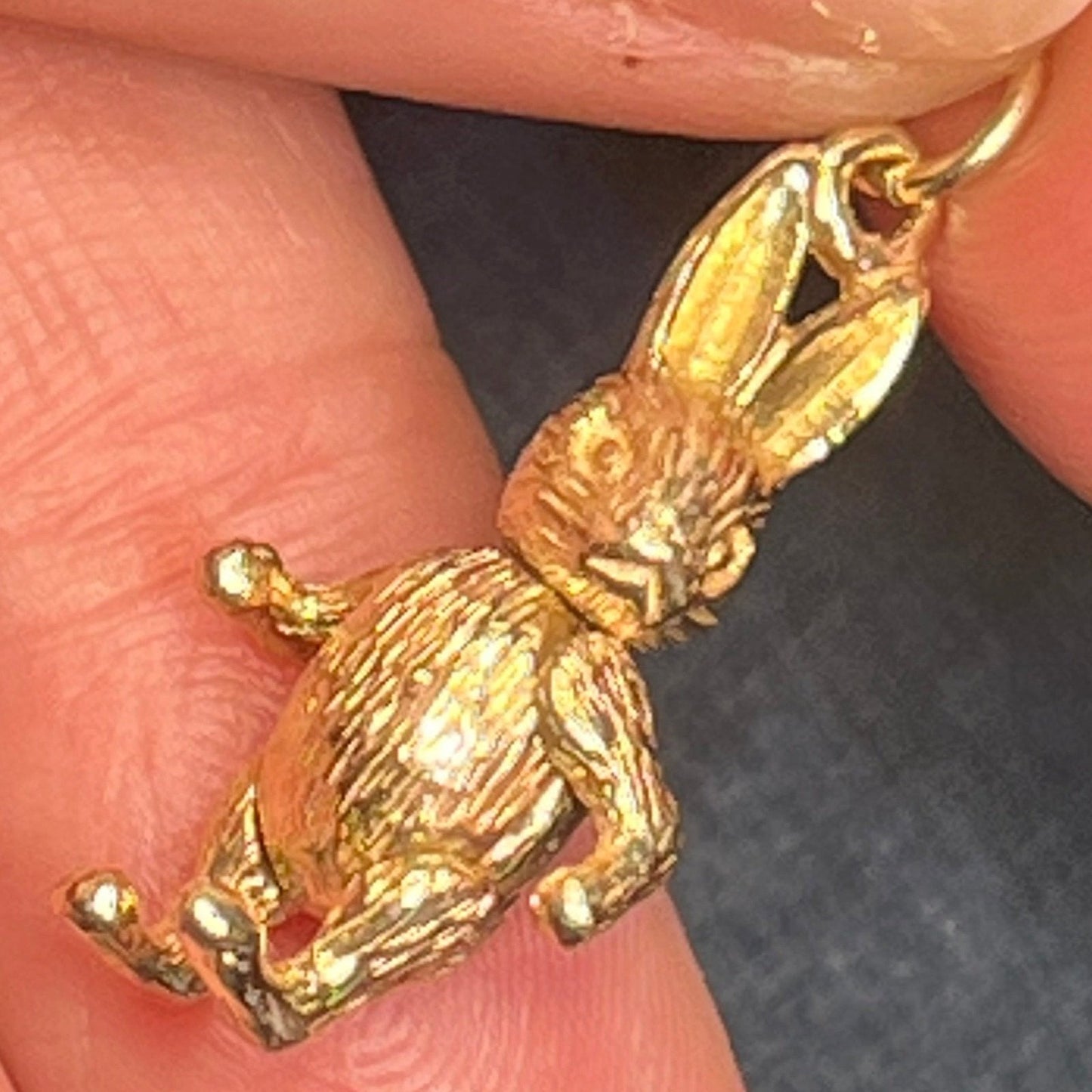 14k Yellow Gold Jointed BUNNY Rabbit Pendant. 1" *Video* Easter!