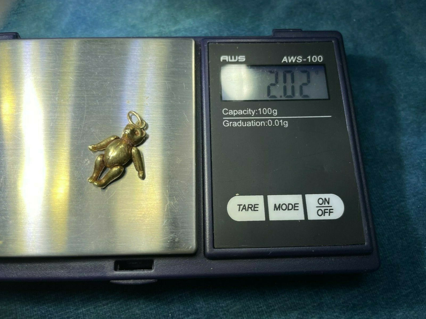 14k Yellow Gold Jointed Teddy Bear Pendant. 1" Tall_b130_18