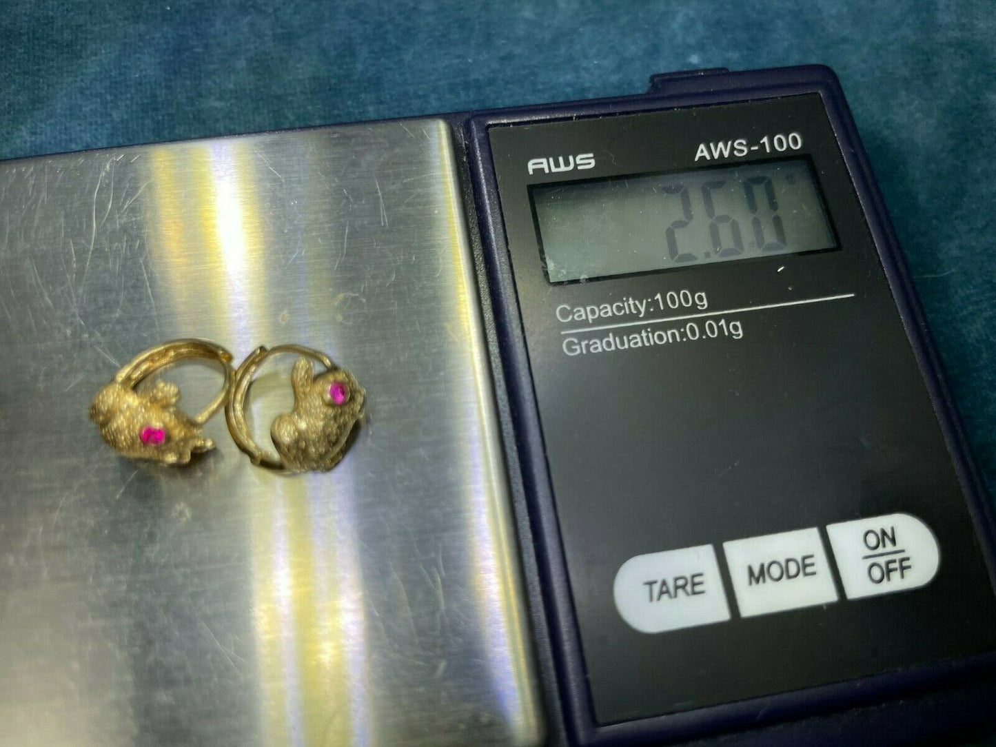 14k Yellow Gold LUCKY FROG Huggies Hoop Earrings. Ruby Eyes 21_126*