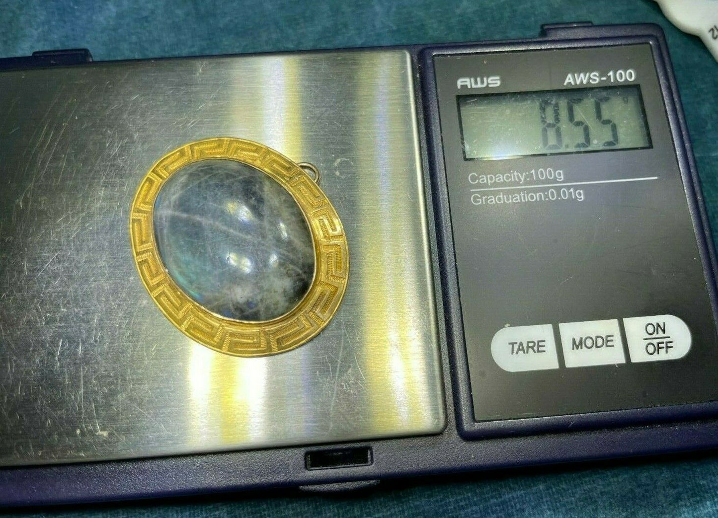 14k Yellow Gold Labradorite Pendant w Greek Key Frame. 1.5" & 8g* *VIDEO**_21_71