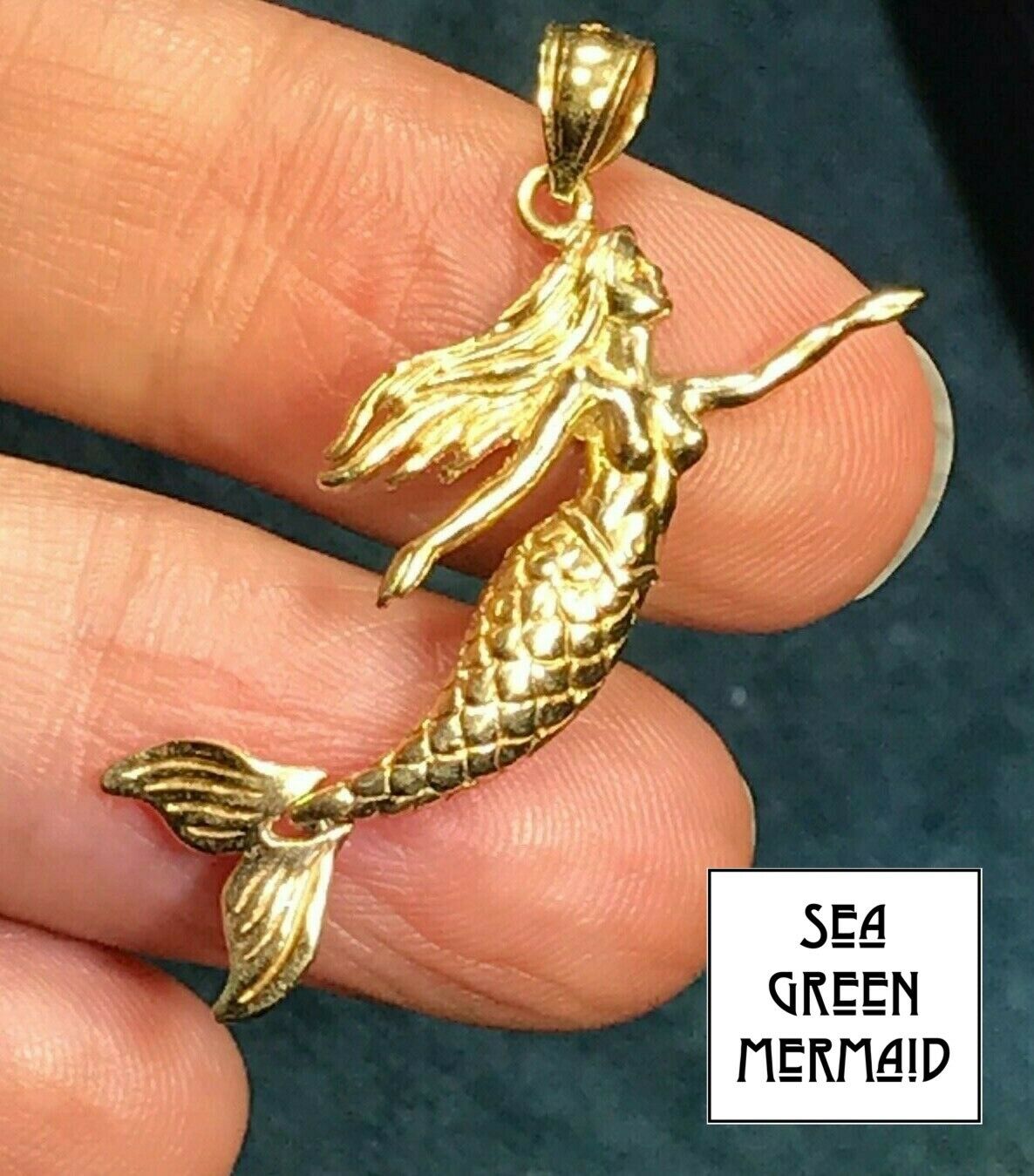 14k Yellow Gold MERMAID Pendant with Hinged Flippy Large