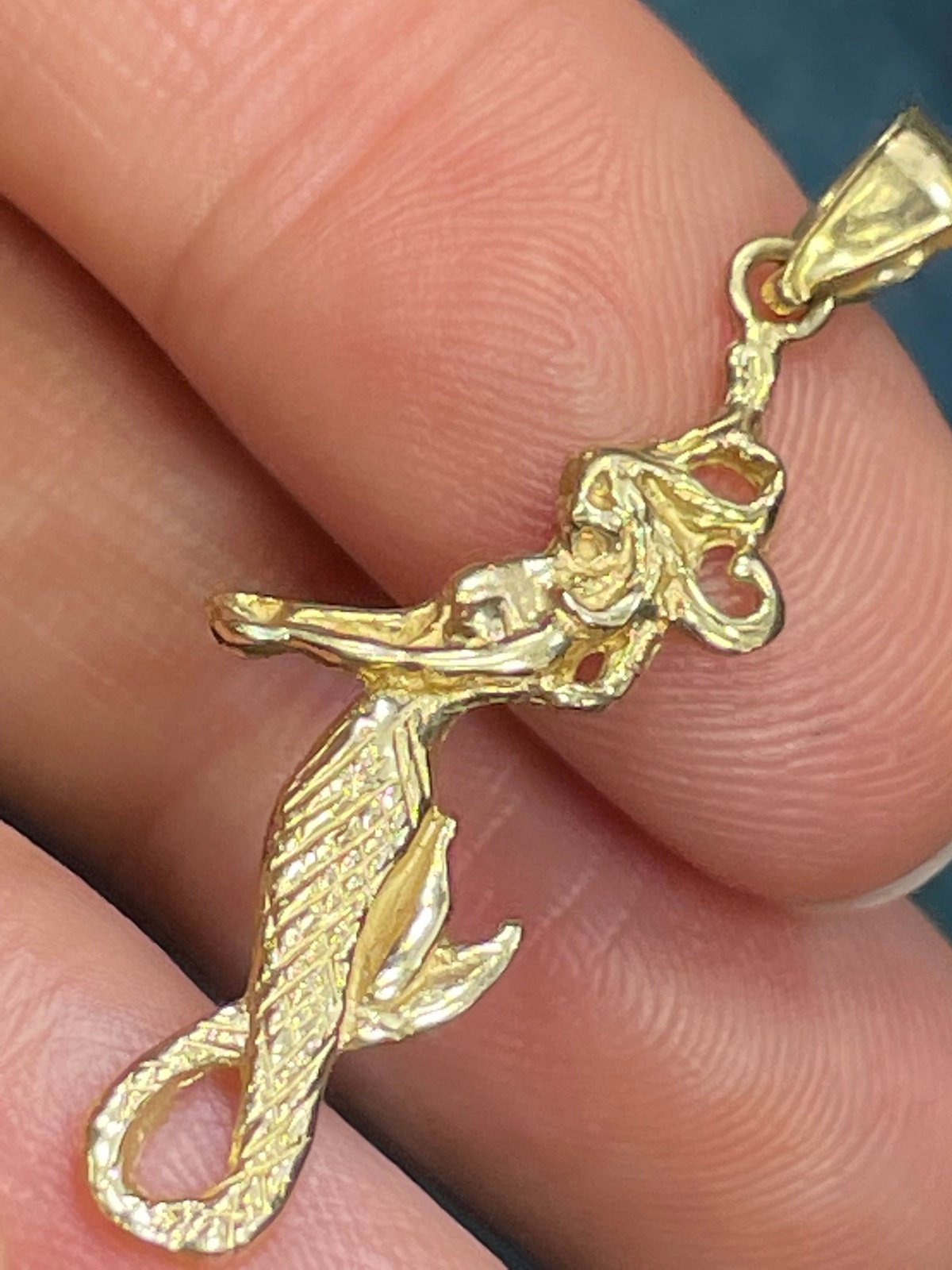 14k Yellow Gold Mermaid Pendant. Large 1.5"