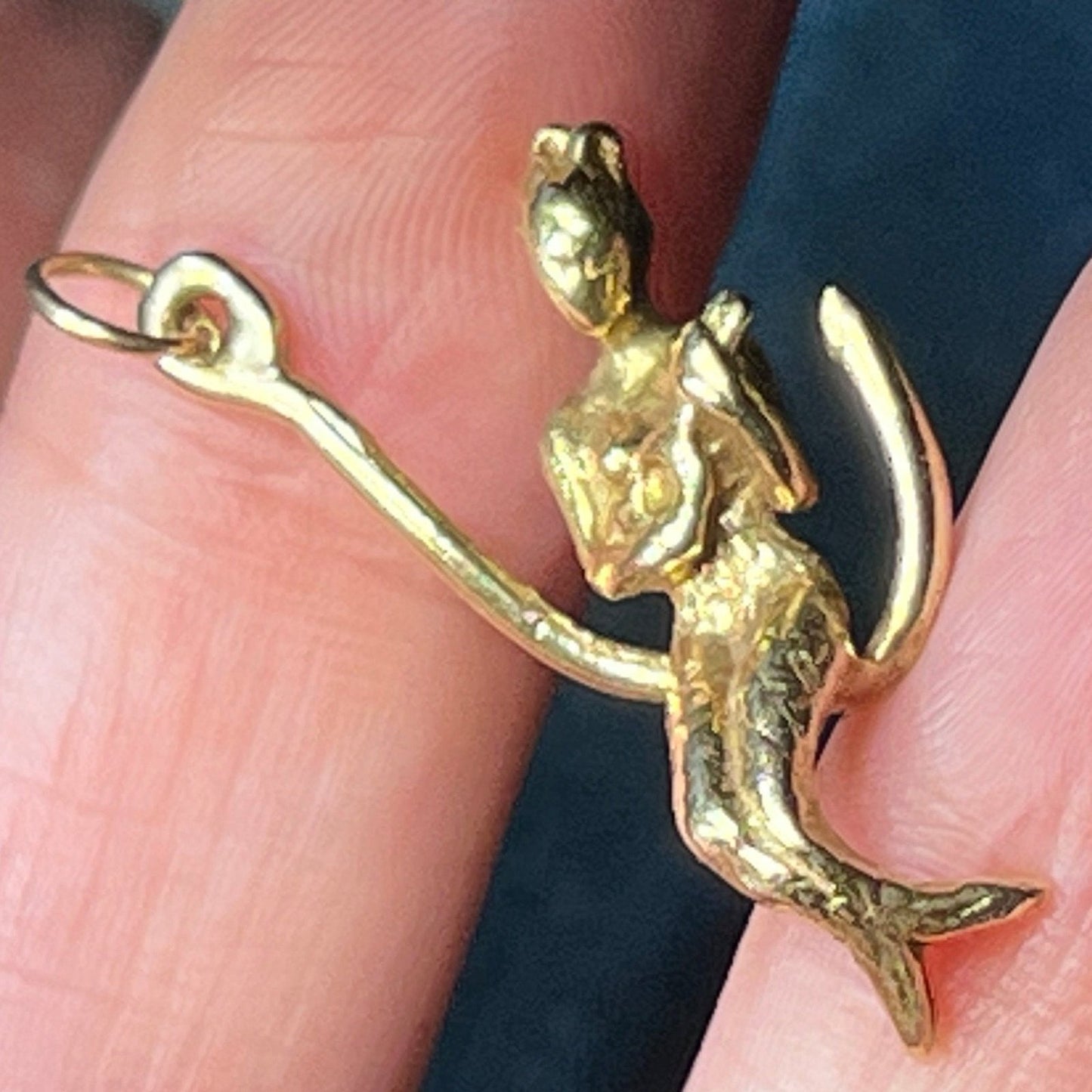 14k Yellow Gold *Musical Mermaid* w Ukelele Pendant. Fish hook