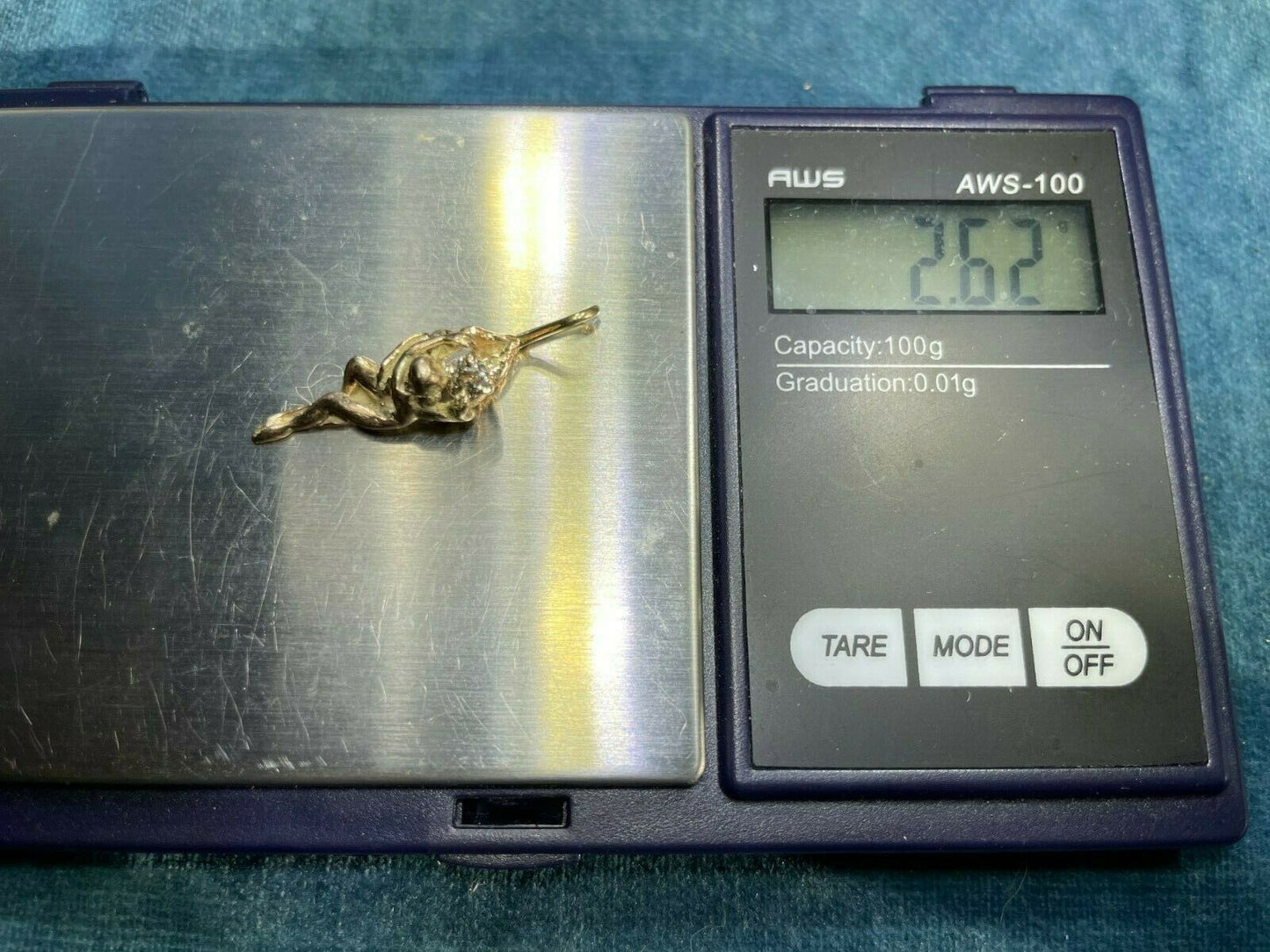 14k Yellow Gold Nude Figure Nymph Woman w 0.20 Ct Diamond Pendant_b150_12_20