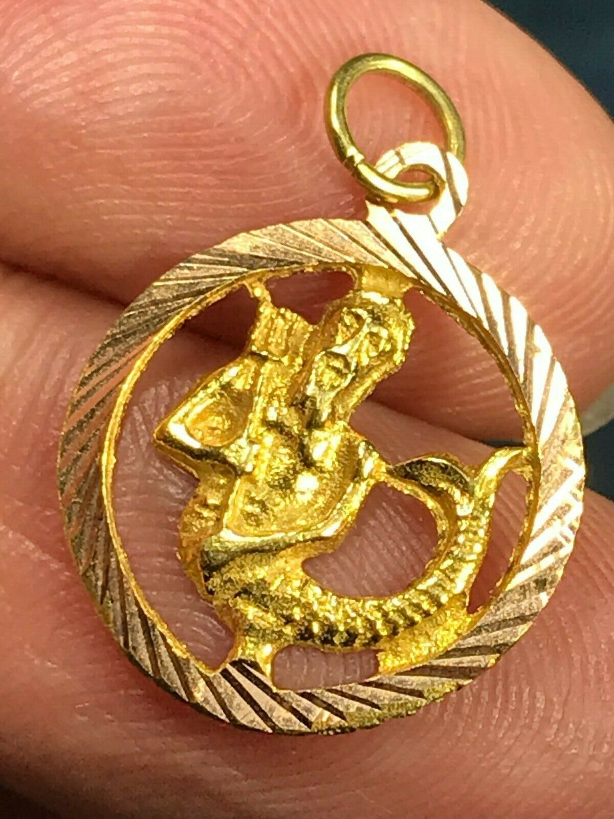 14k Yellow Gold POSEIDON Merman God Pendant. Medallion Style-b80_190