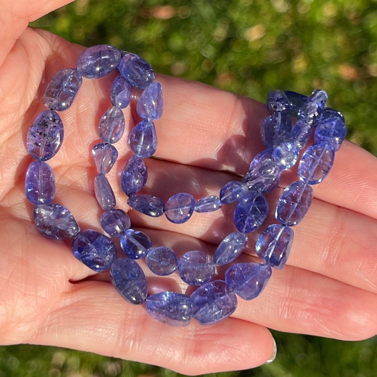 14k Yellow Gold Periwinkle Tanzanite Cabochon Bead Necklace