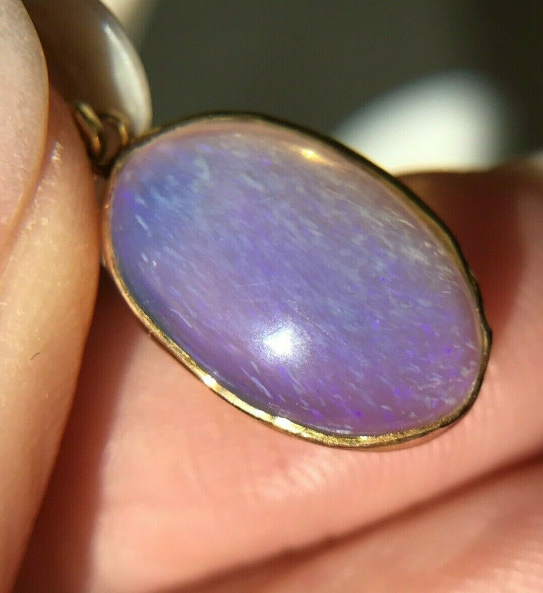 14k Yellow Gold Purple Lavender Jelly Pendant. Small 0.6" Opal