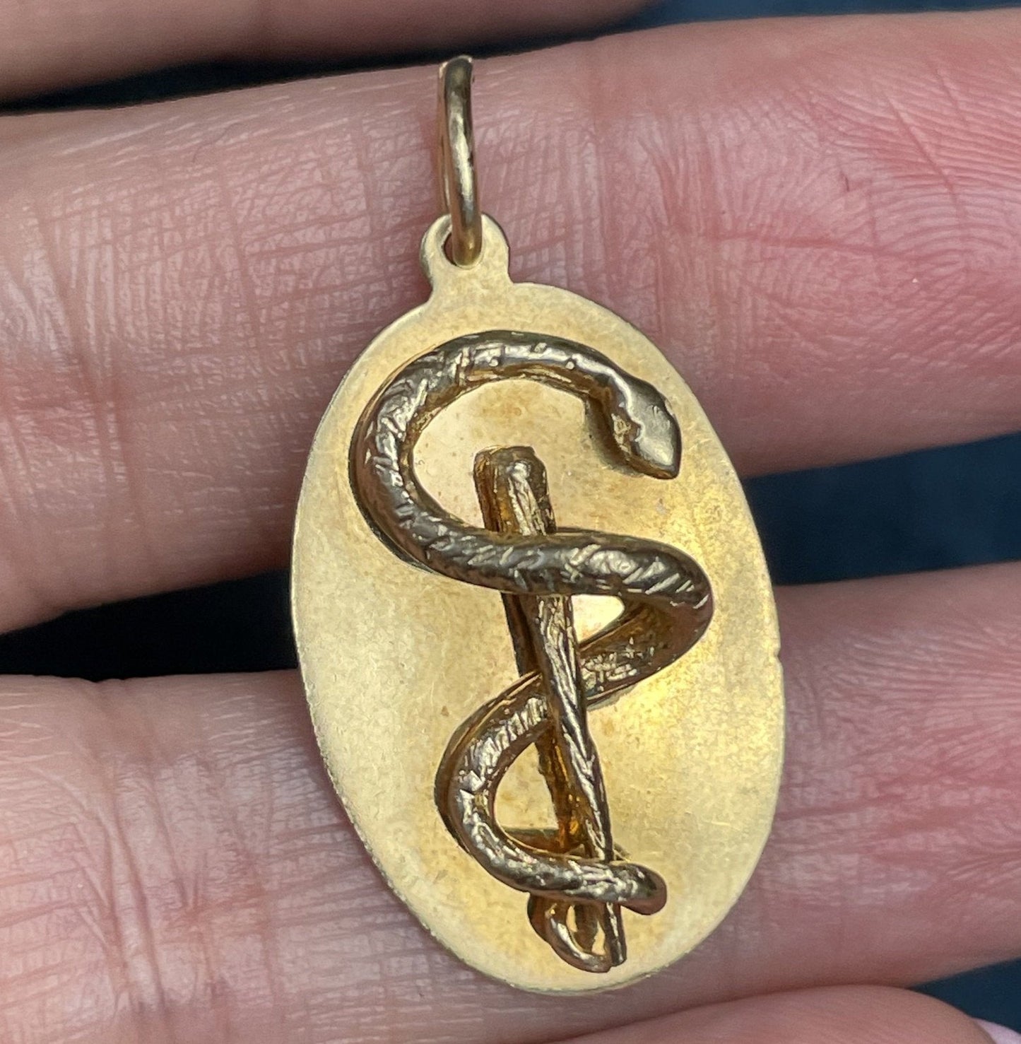 14k Yellow Gold Raised Coiled Victorian SNAKE Disk Pendant. 3-D