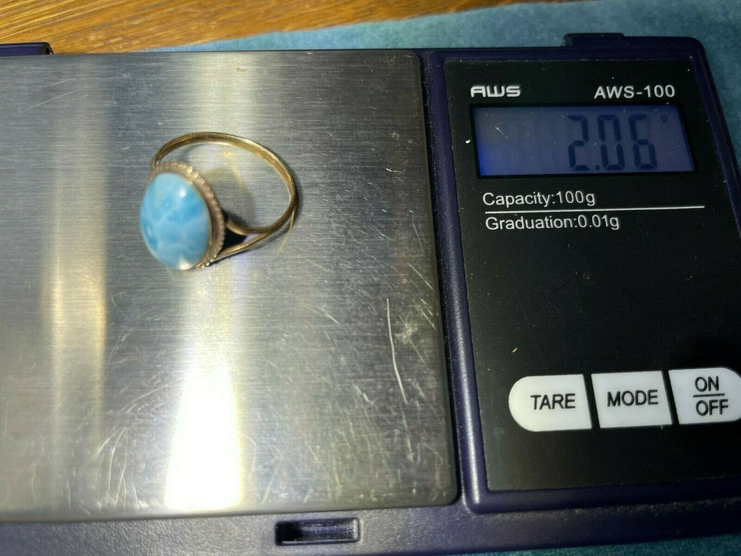 14k Yellow Gold Robins Egg Blue Larimar Ring_b80_12_20