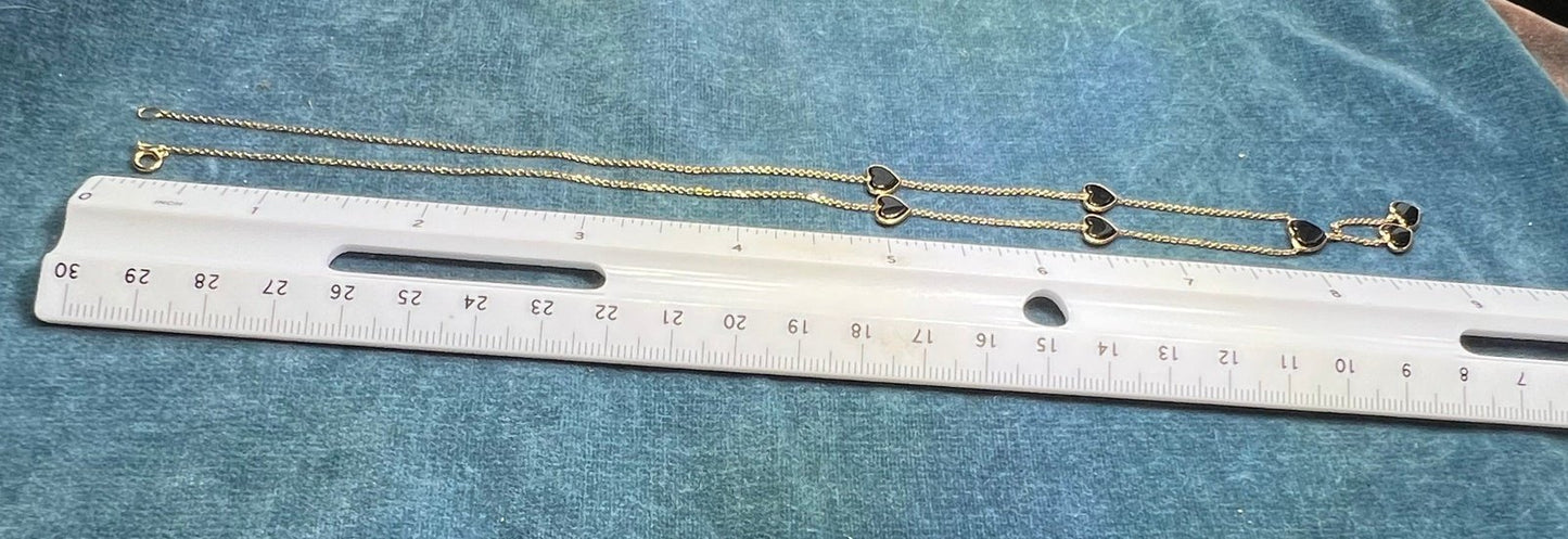 14k Yellow Gold Station Chain Necklace w Black Onyx Hearts