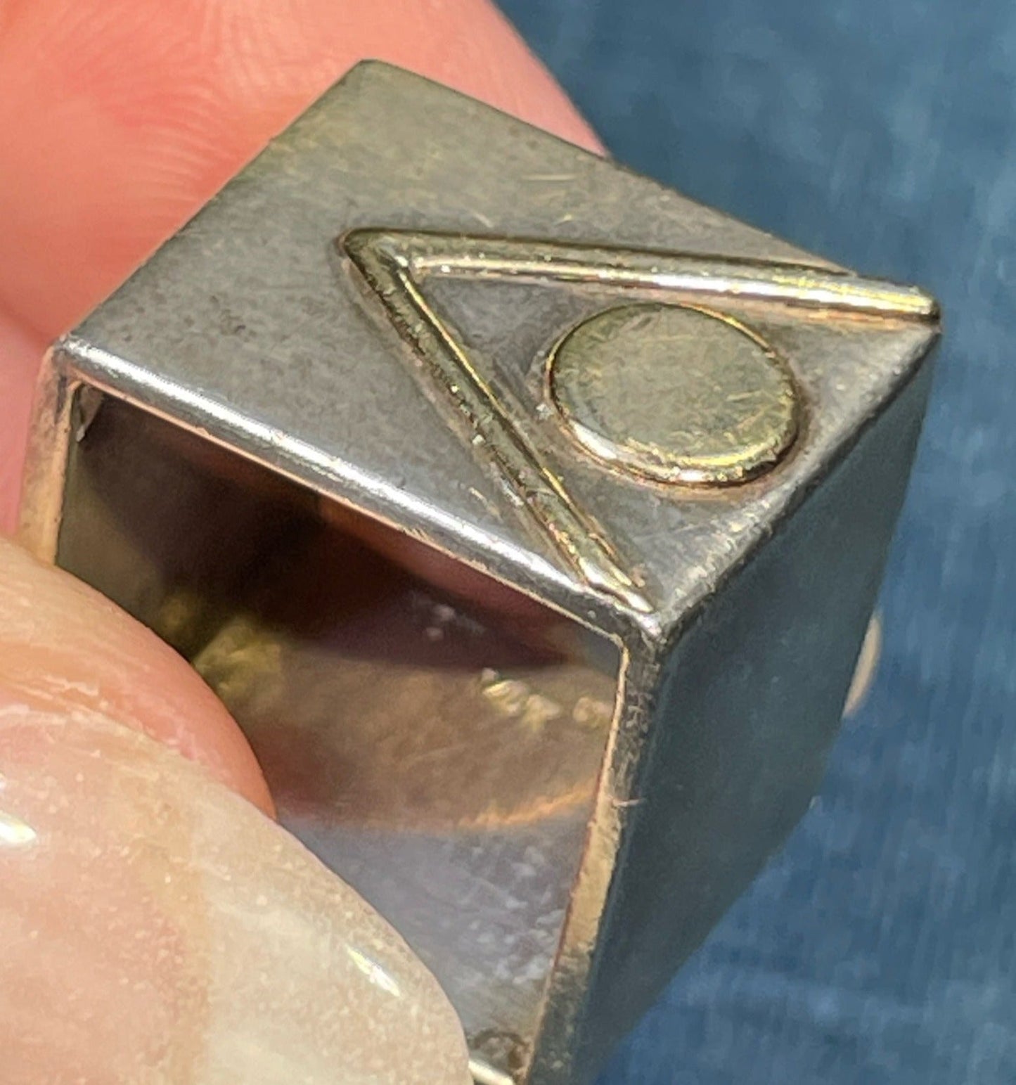 14k Yellow Gold + Sterling KEIT Geometric Square Cube Ring. Modern 13g