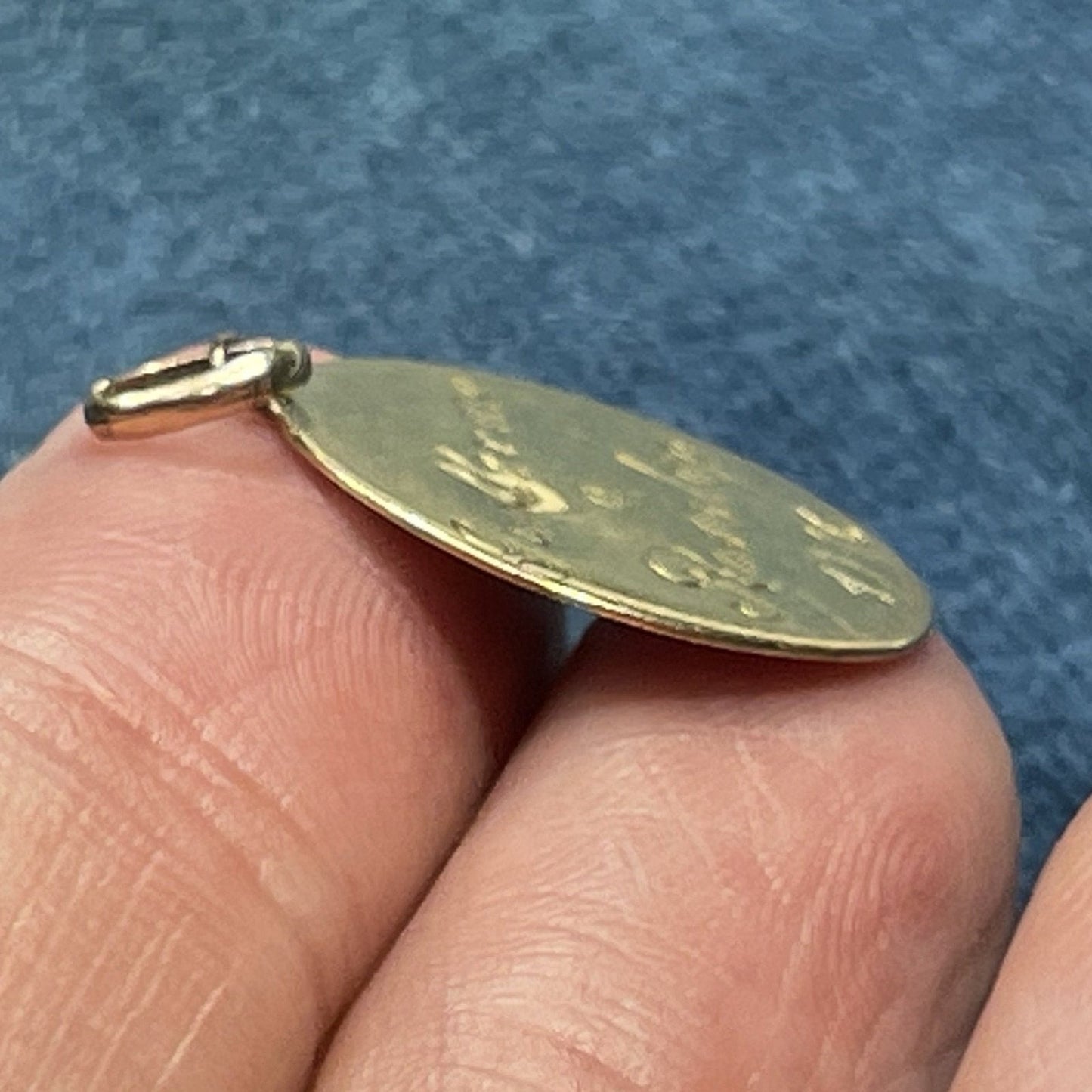 14k Yellow Gold Virgin Mary Pendant. 1" Religious Medal