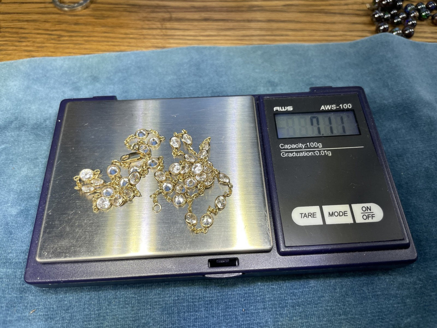 14k Yellow Gold natural CZ By the Yard Necklace. 7g & 19"