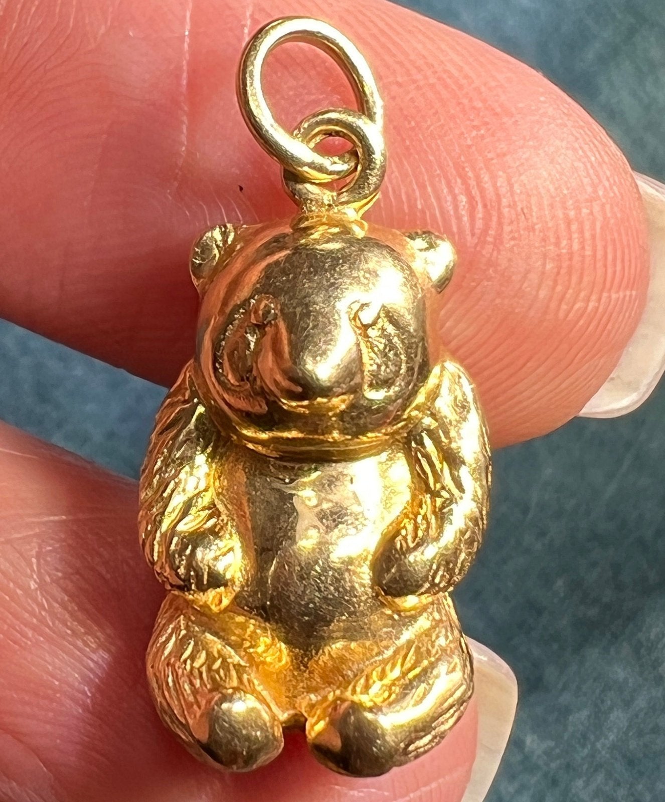 14k Yellow Panda Bear Charm Pendant. Solid Gold 4.6g