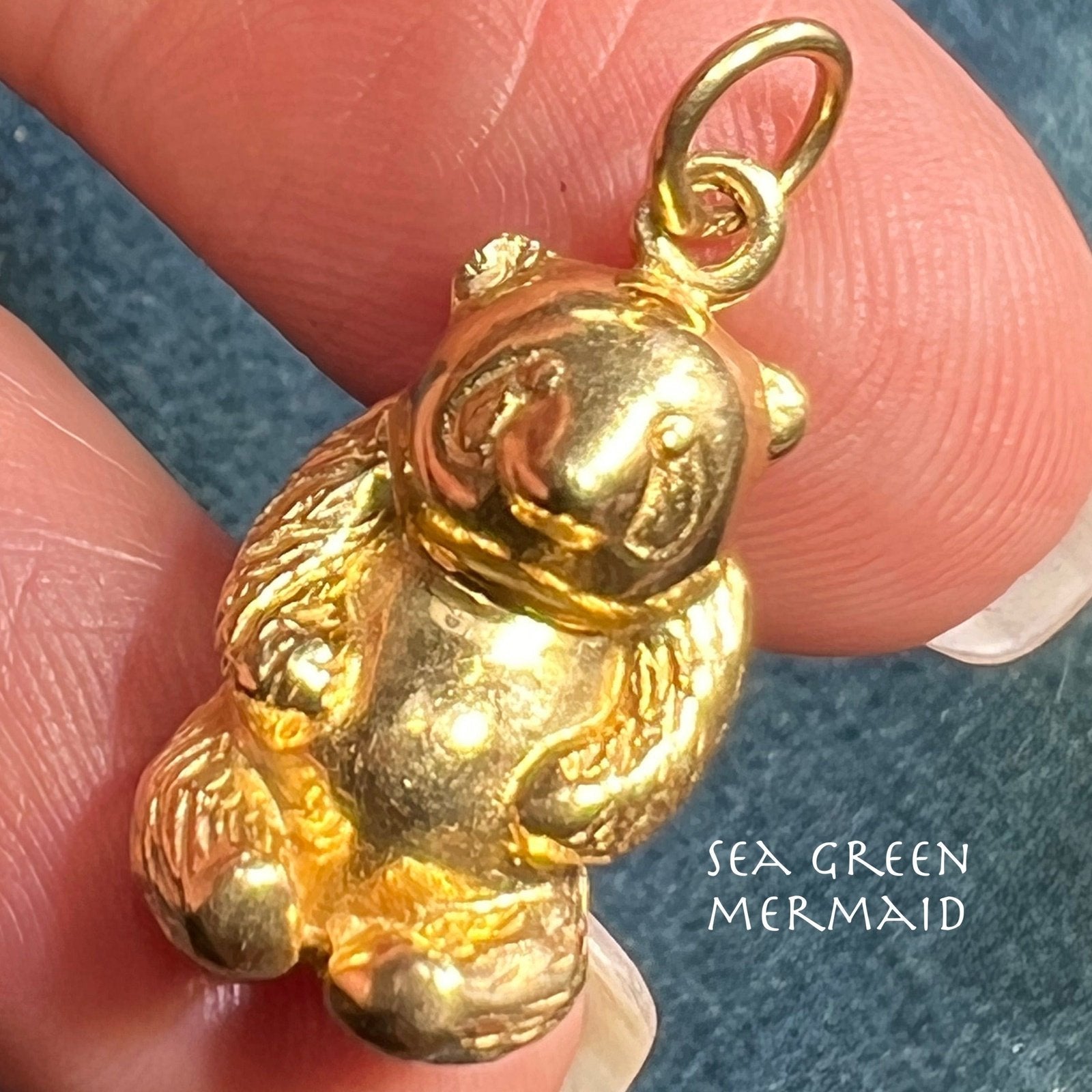 14k Yellow Gold Panda Bear Charm Pendant. Solid Gold 4.6g