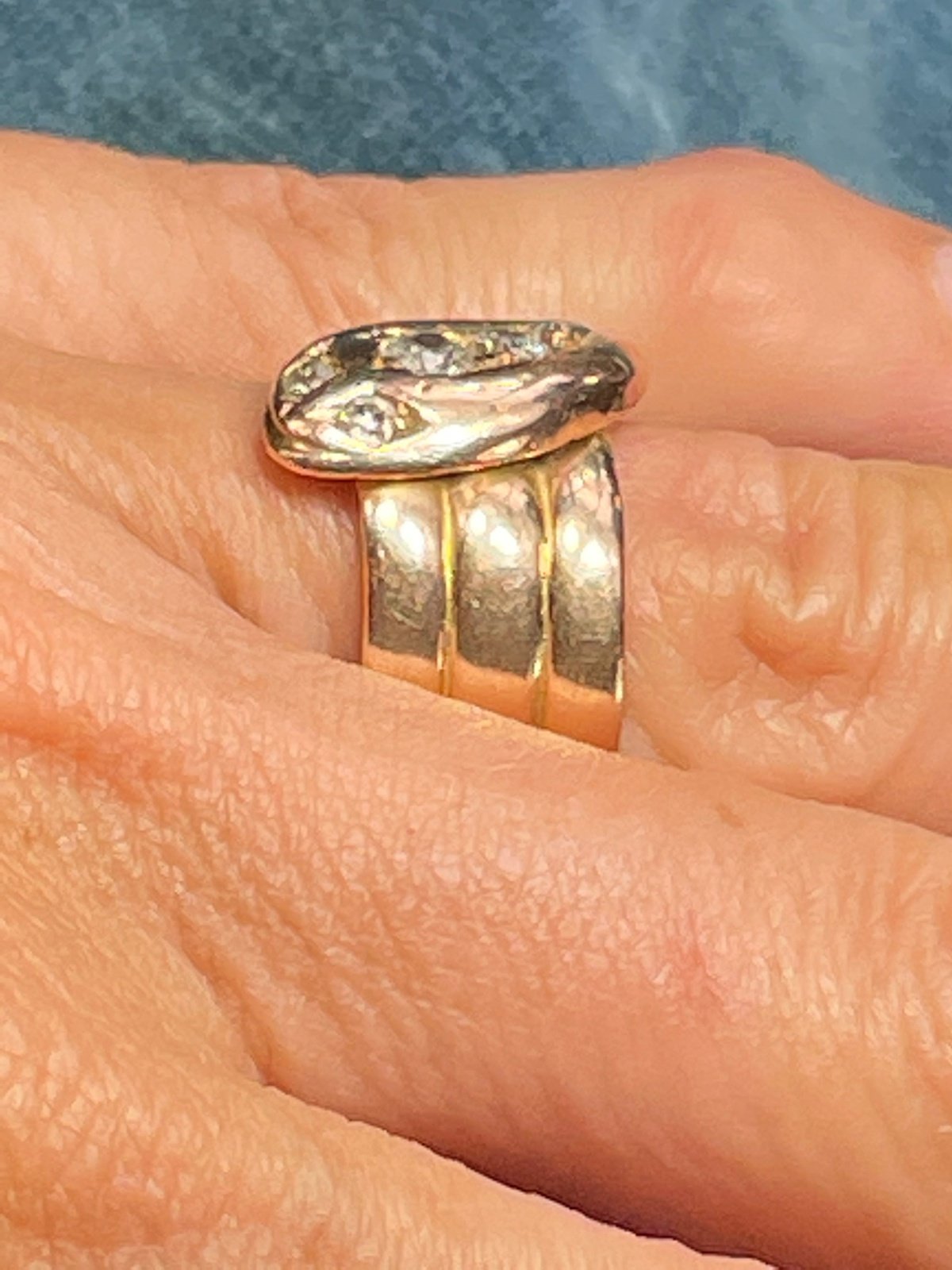 14k Yellow Rose Gold Edwardian 0.5 TCW Rose-Cut Diamond Snake Ring **VIDEO**