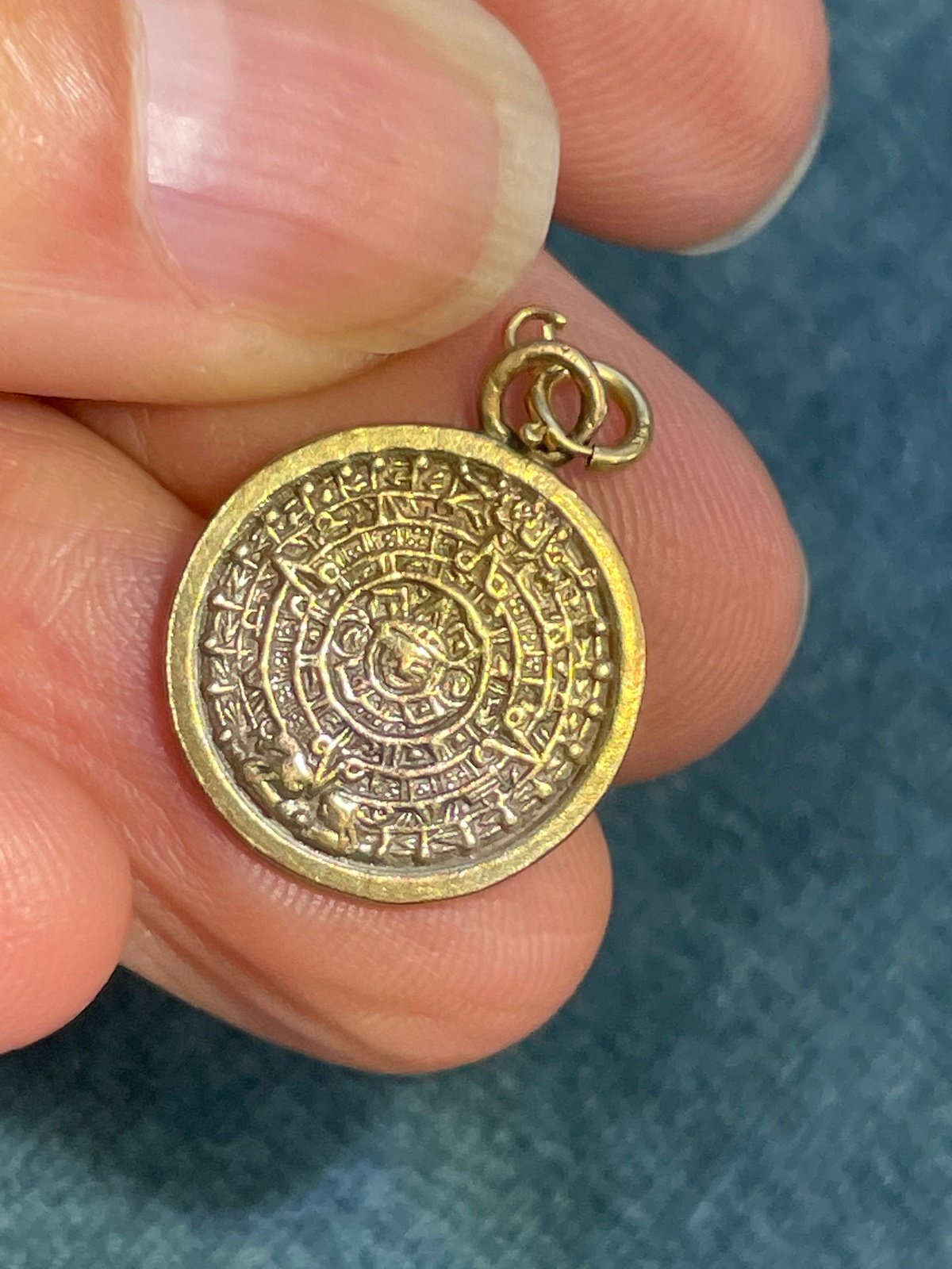 14k Yellow Rose Gold MAYAN AZTEC SUN Calendar Pendant