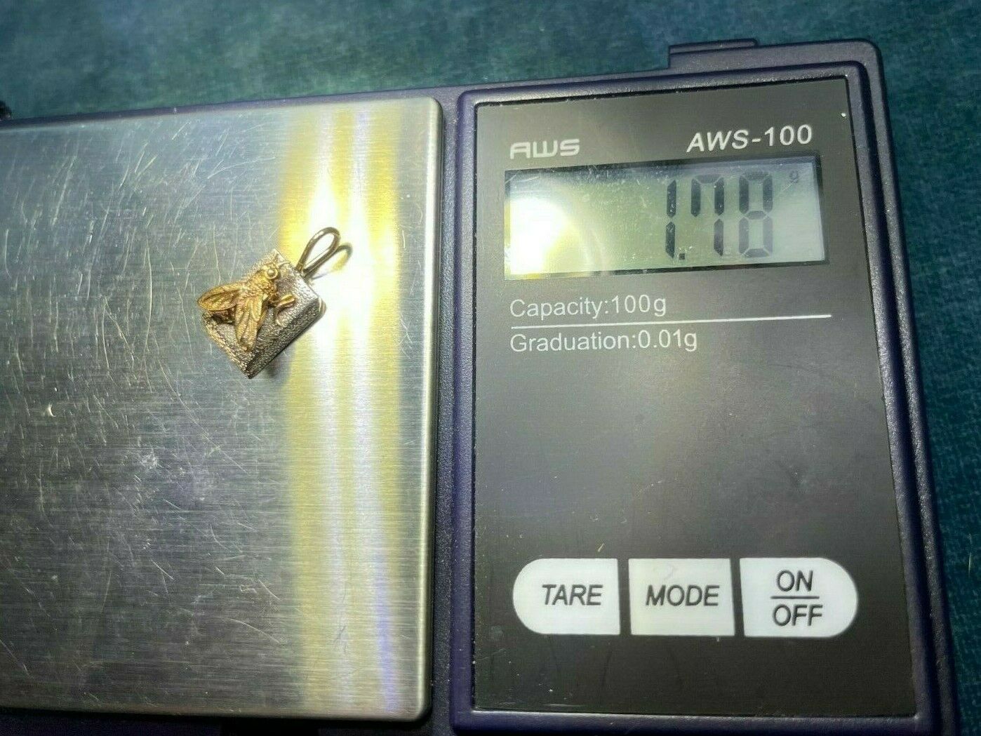 14k Yellow & White Gold HONEY BEE Pendant. **TINY!**_21_130