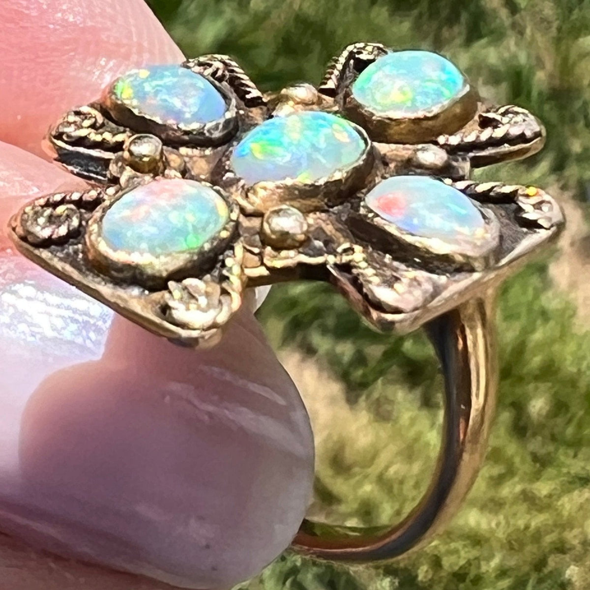 18k Yellow Gold Australian Black Opal Doublet CROSS Ring **VIDEO**