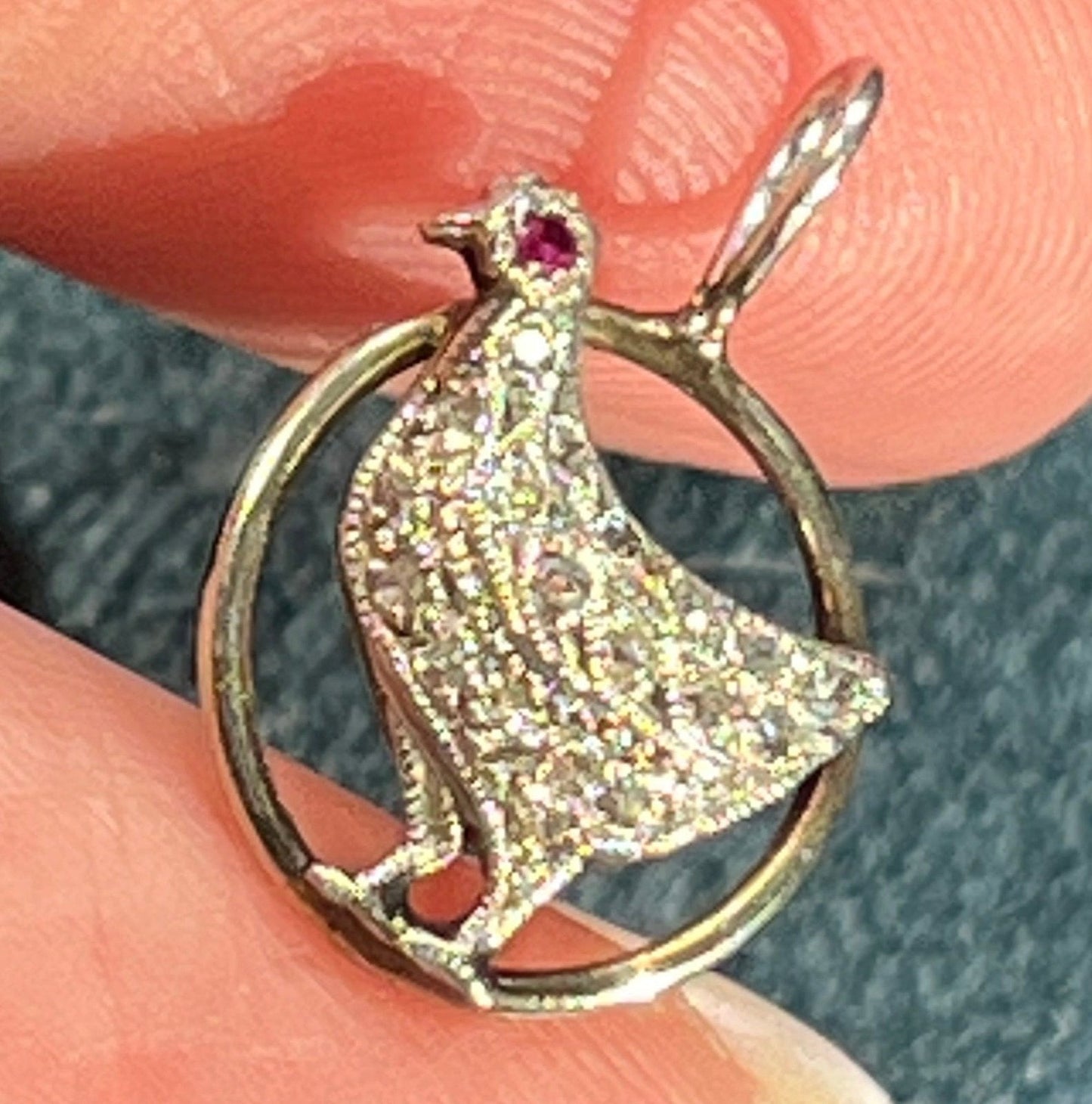 18k White Gold + Platinum Diamond Partridge Bird Pendant