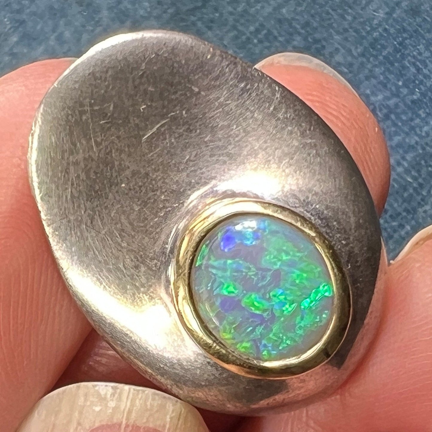 18k Yellow Gold & 925 Australian Black Opal Modern Pendant *Video*