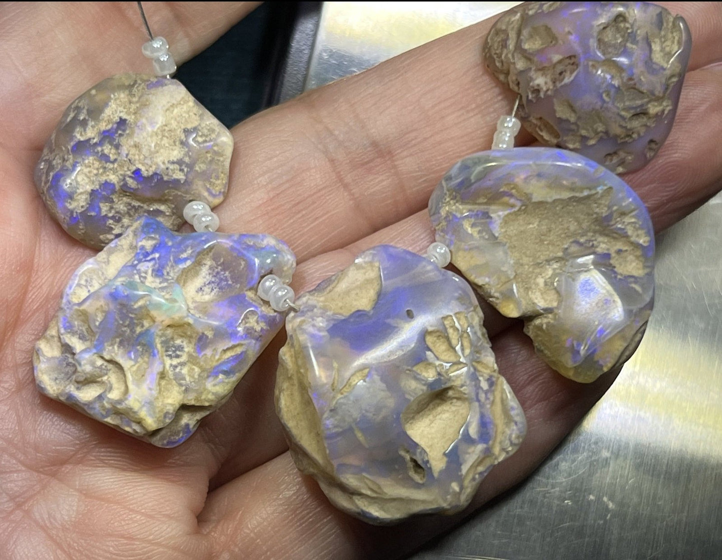 5 Australian Lavender Jelly Opal Beads. 17g Rough Unpolished